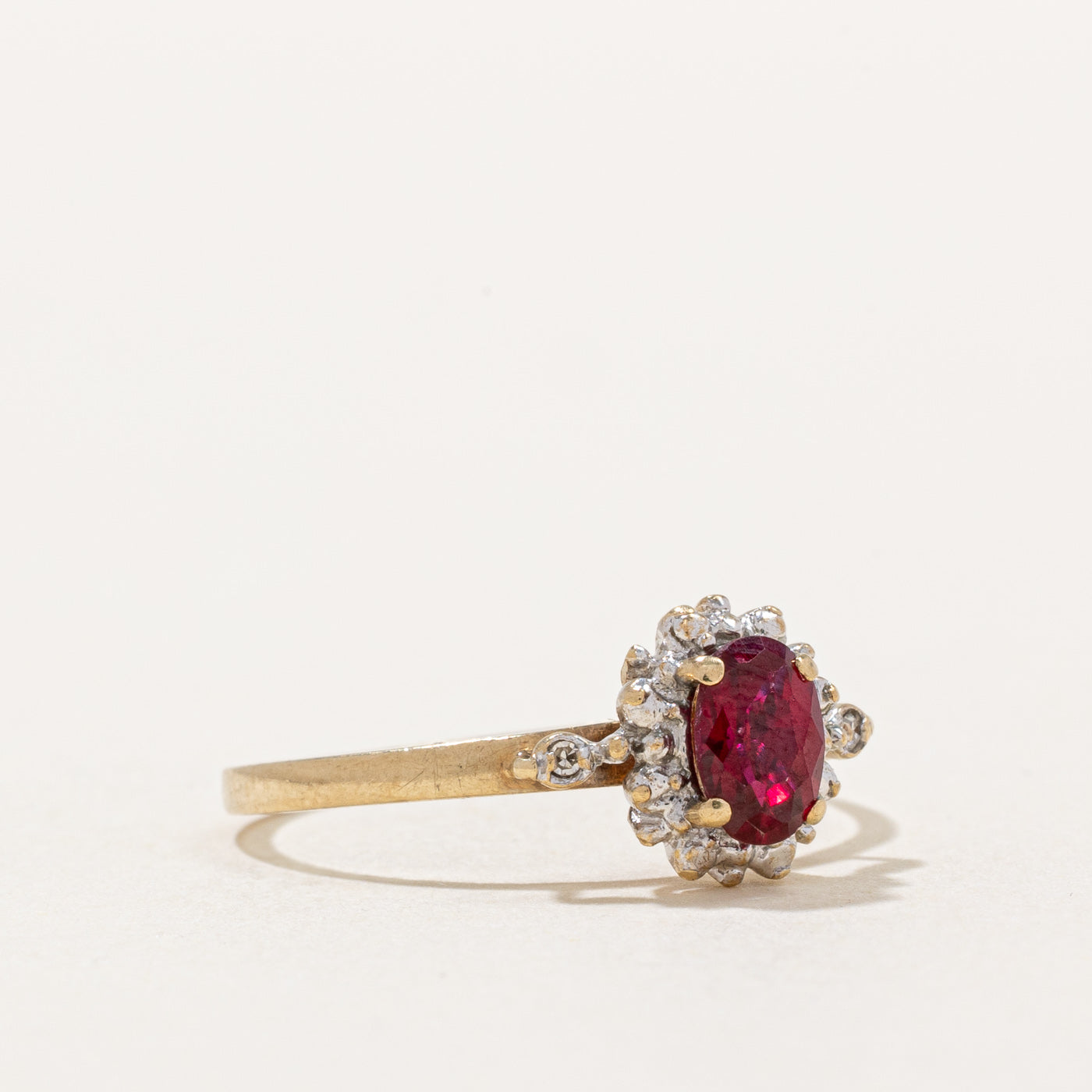 Synthetic Ruby & Diamond Halo Ring | 0.50ct, 0.01ctw | SZ 7 |