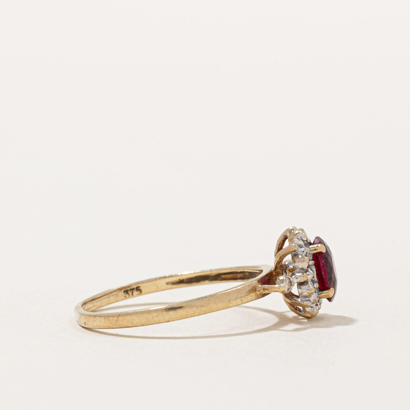 Synthetic Ruby & Diamond Halo Ring | 0.50ct, 0.01ctw | SZ 7 |