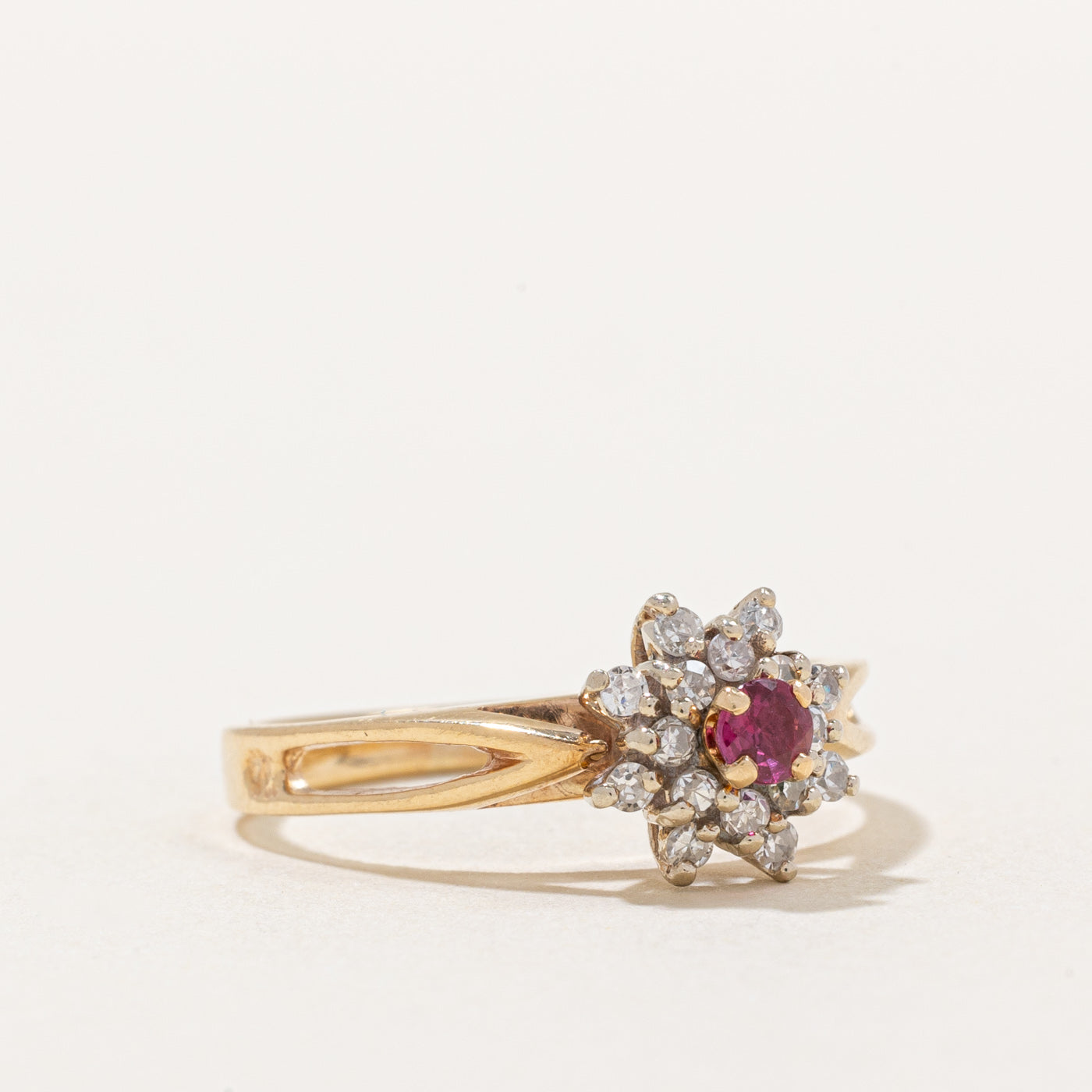 Ruby & Diamond High Set Ring | 0.18ct, 0.16ctw | SZ 7.5 |