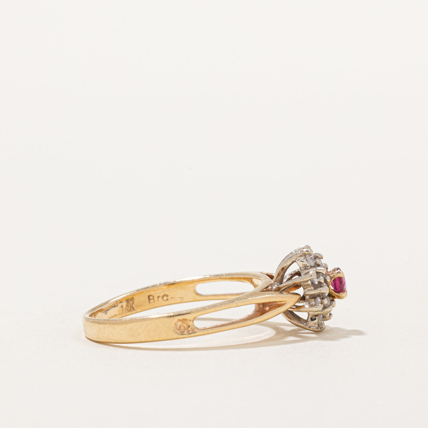 Ruby & Diamond High Set Ring | 0.18ct, 0.16ctw | SZ 7.5 |