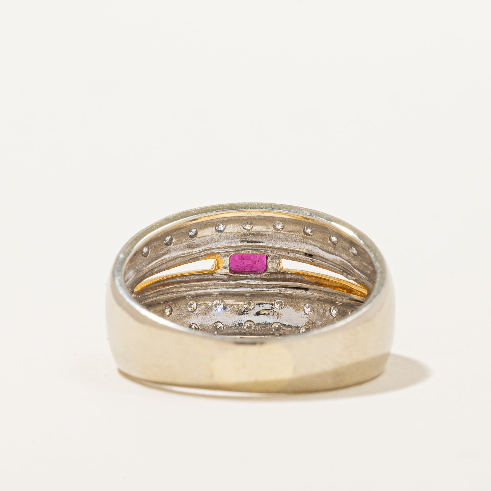 Radiant Cut Ruby & Diamond Two Tone Gold Ring | 0.28ct, 0.28ctw | SZ 7.5 |