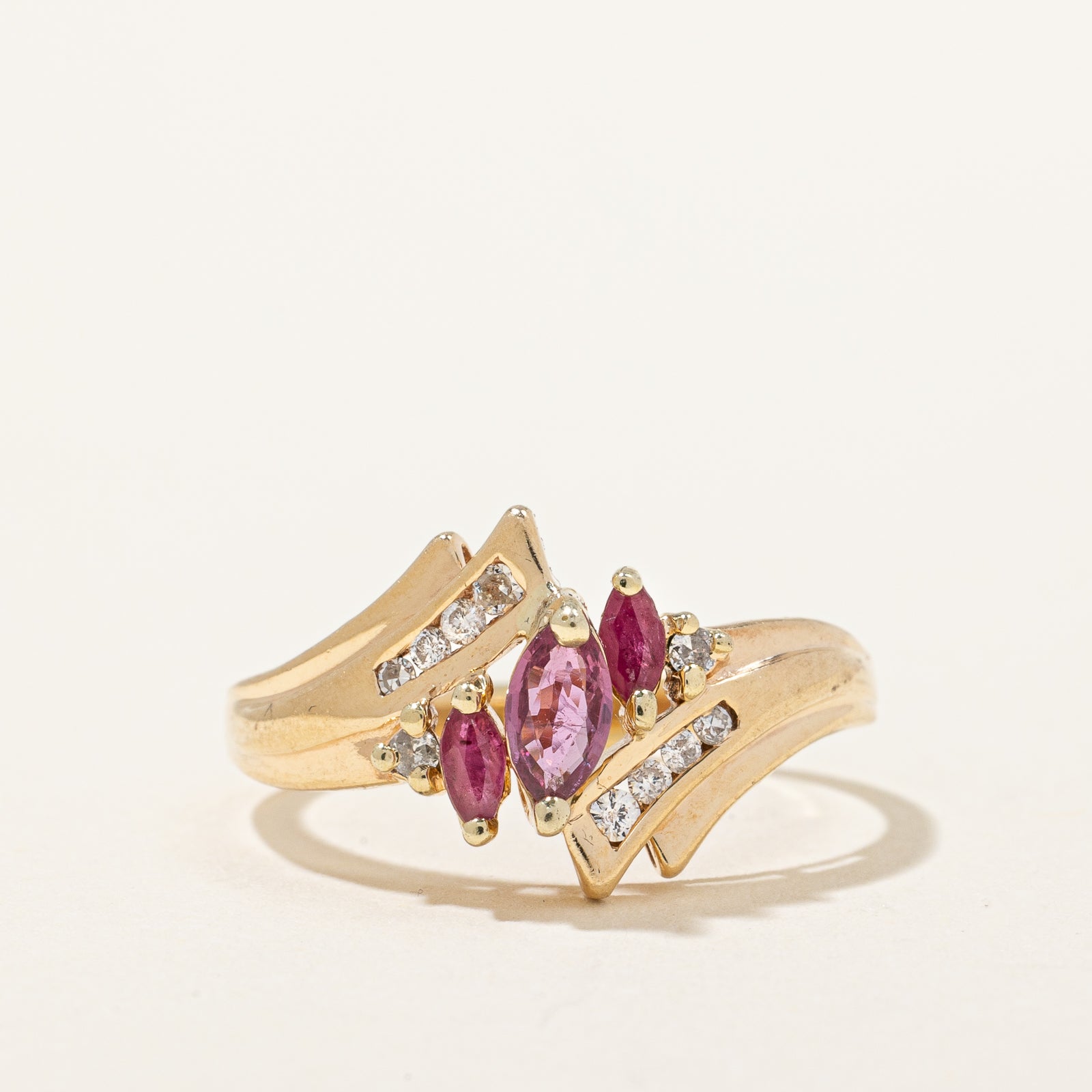 Marquise Cut Ruby & Diamond Bypass Ring | 0.36ctw, 0.08ctw | SZ 7.5 |