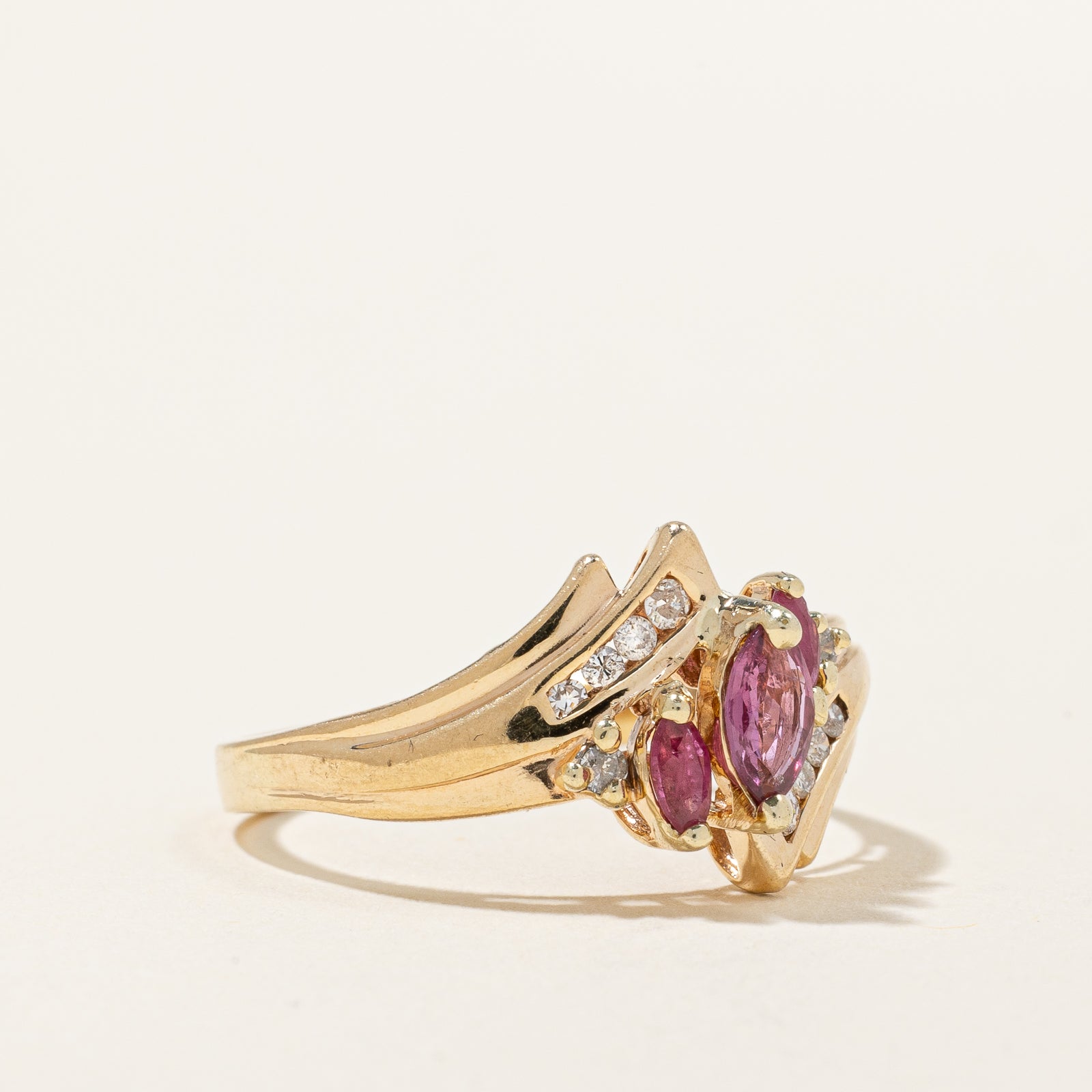 Marquise Cut Ruby & Diamond Bypass Ring | 0.36ctw, 0.08ctw | SZ 7.5 |