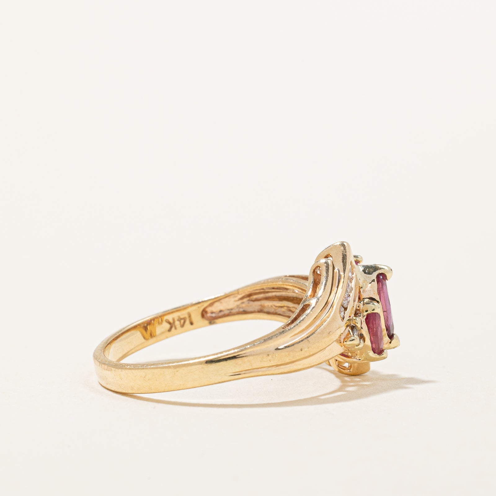 Marquise Cut Ruby & Diamond Bypass Ring | 0.36ctw, 0.08ctw | SZ 7.5 |