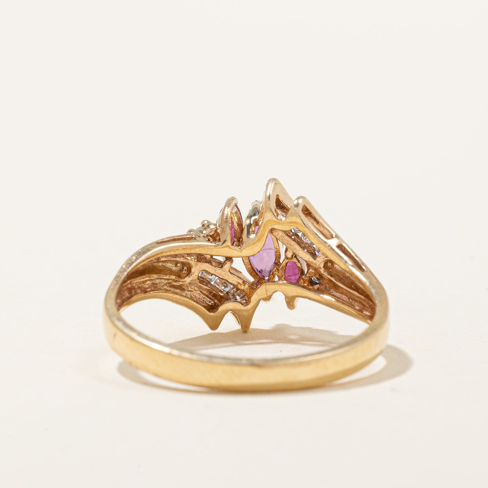 Marquise Cut Ruby & Diamond Bypass Ring | 0.36ctw, 0.08ctw | SZ 7.5 |