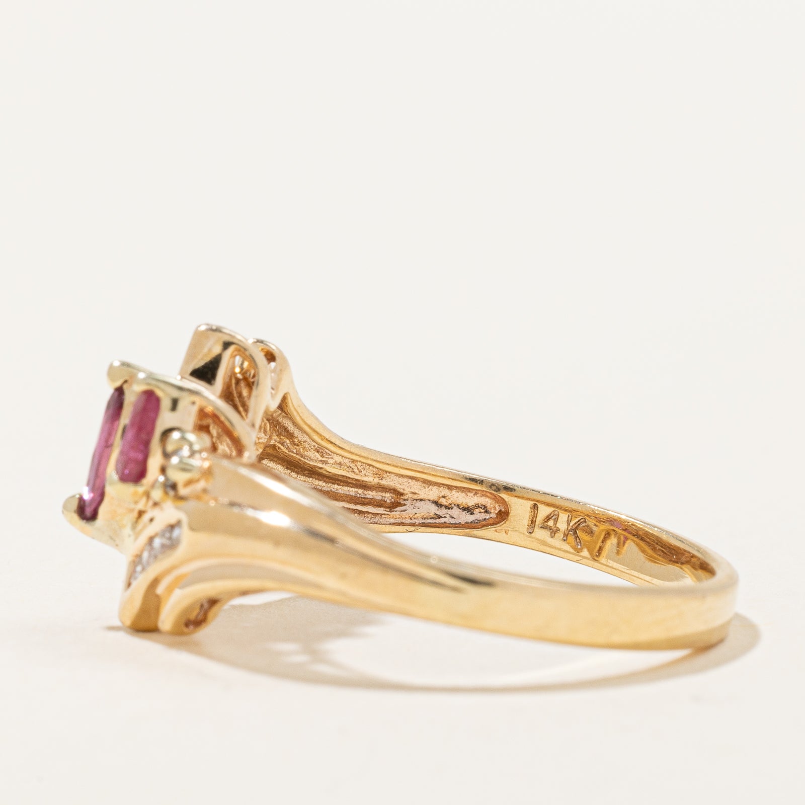 Marquise Cut Ruby & Diamond Bypass Ring | 0.36ctw, 0.08ctw | SZ 7.5 |
