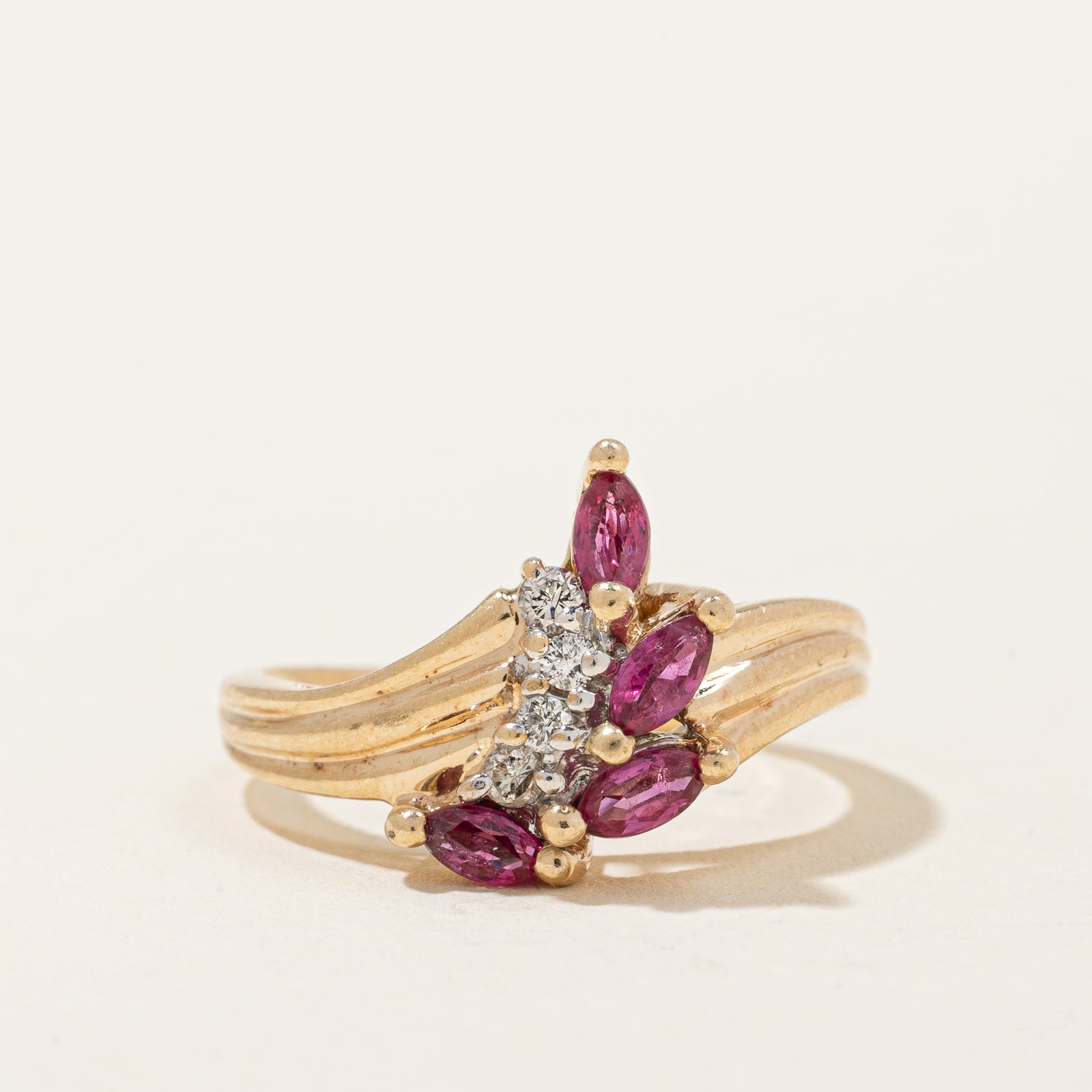 Marquise Cut Ruby & Diamond Ring | 0.30ctw, 0.08ctw | SZ 4.25 |
