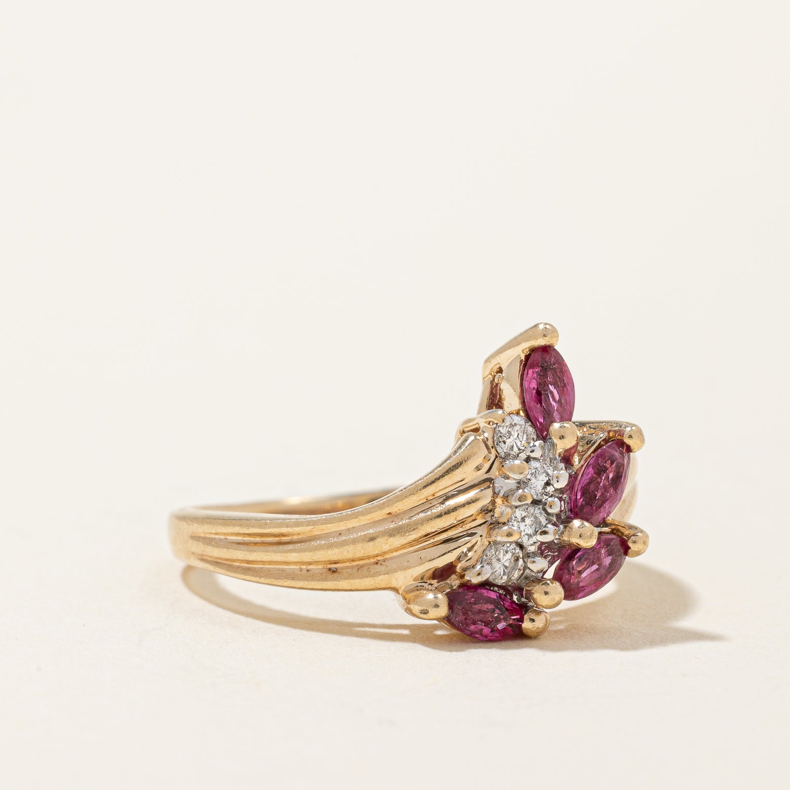 Marquise Cut Ruby & Diamond Ring | 0.30ctw, 0.08ctw | SZ 4.25 |