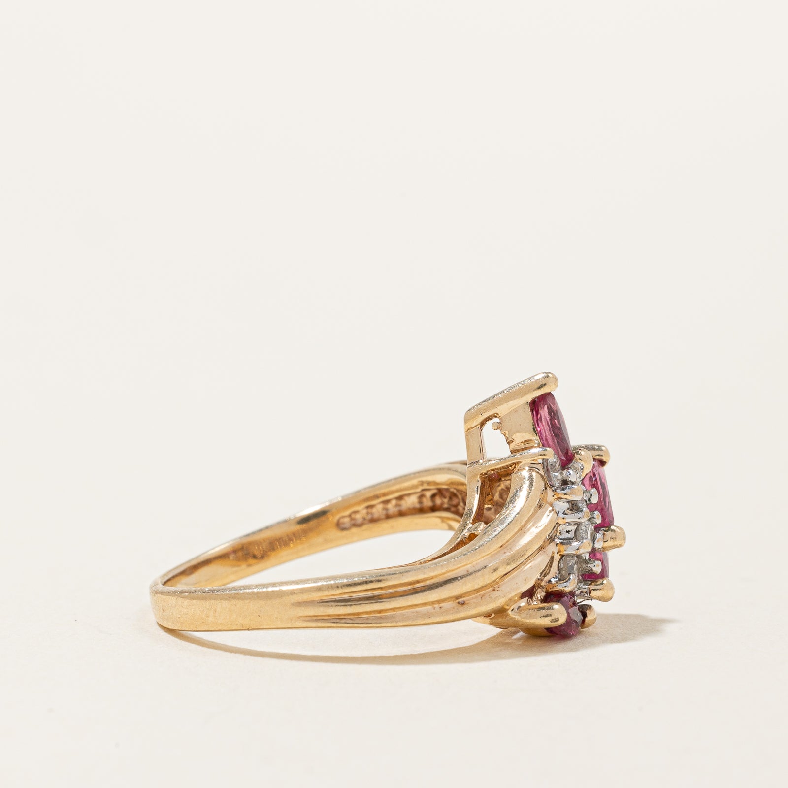 Marquise Cut Ruby & Diamond Ring | 0.30ctw, 0.08ctw | SZ 4.25 |