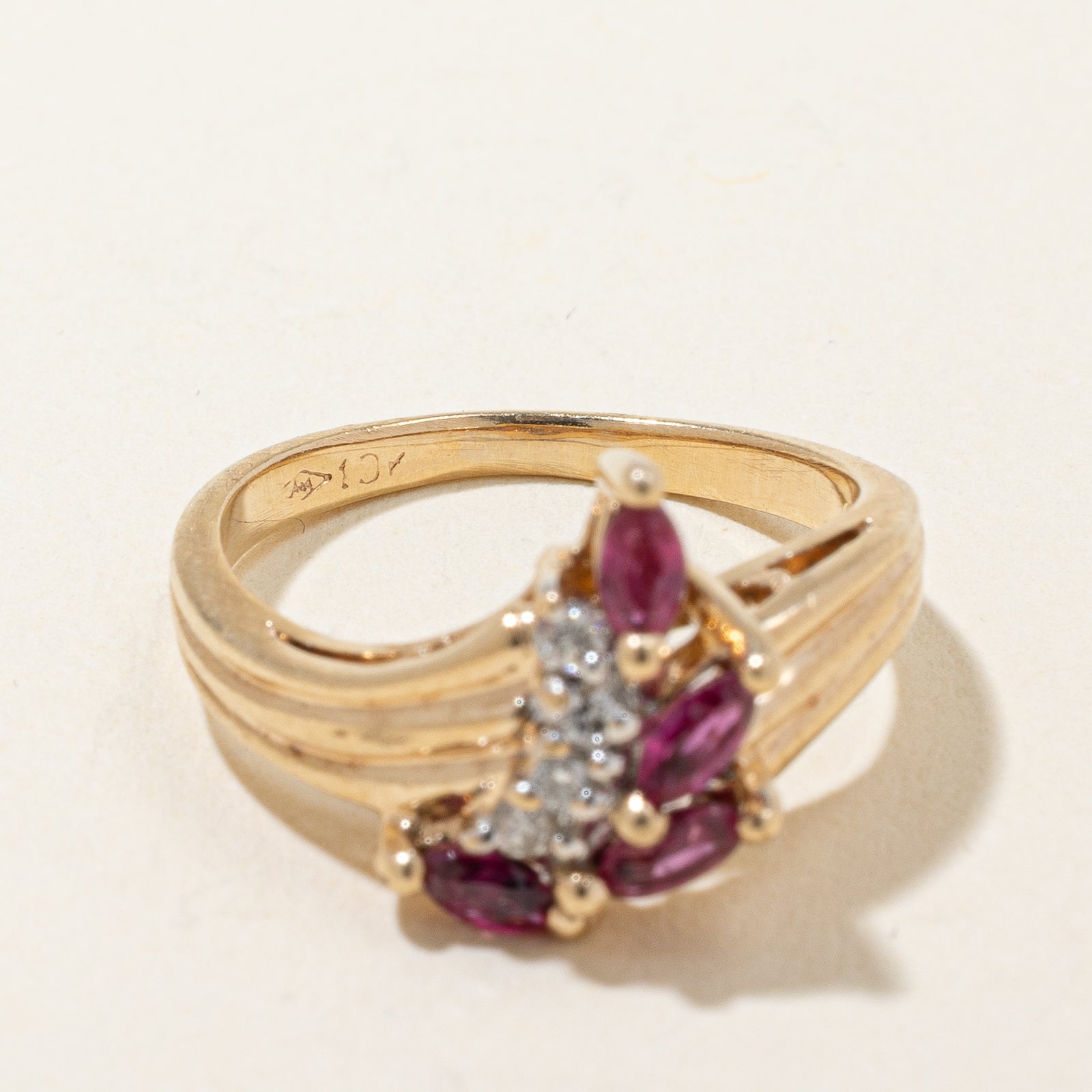 Marquise Cut Ruby & Diamond Ring | 0.30ctw, 0.08ctw | SZ 4.25 |