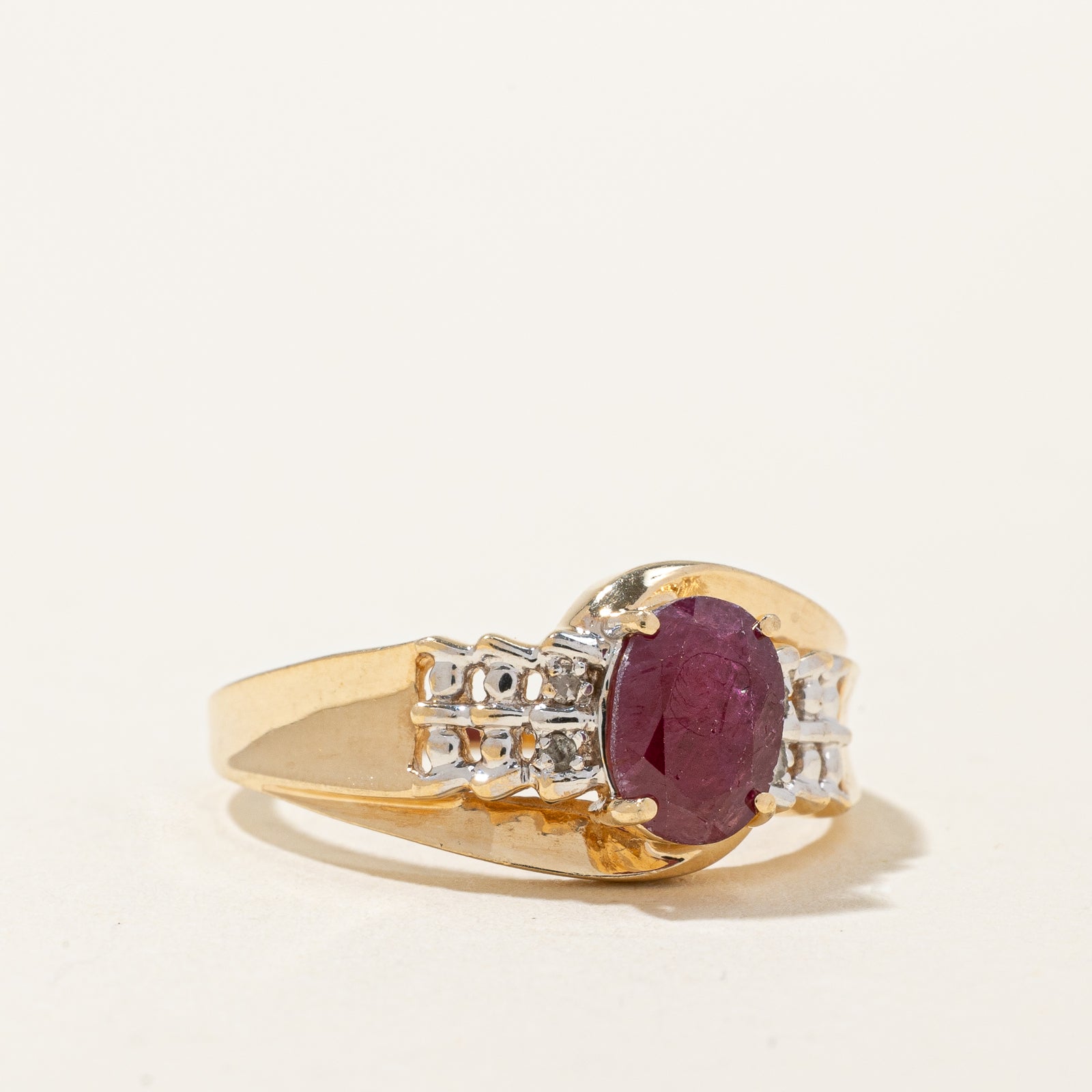 Oval Cut Ruby & Diamond Bypass Ring | 0.95ct, 0.02ctw | SZ 6.5 |
