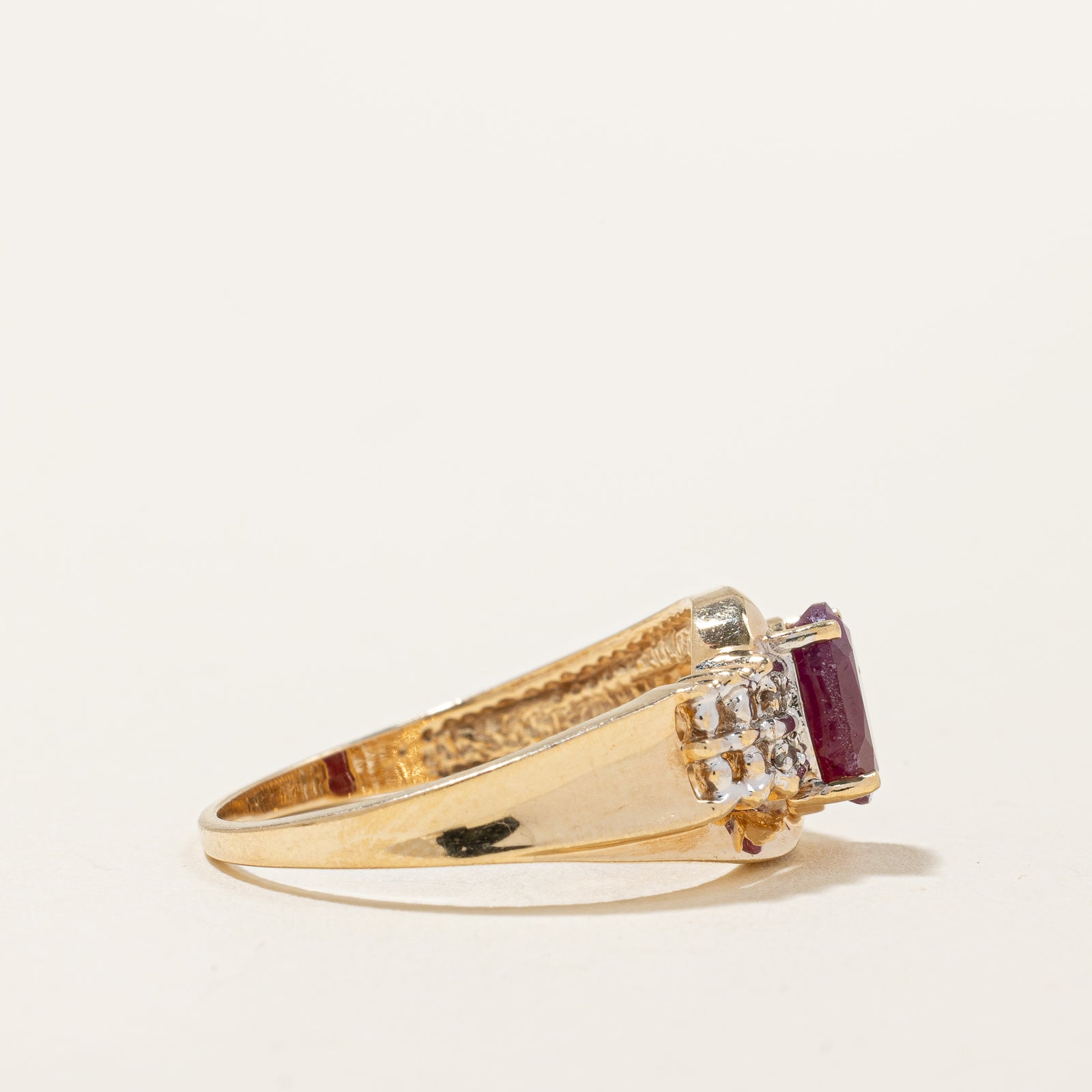 Oval Cut Ruby & Diamond Bypass Ring | 0.95ct, 0.02ctw | SZ 6.5 |