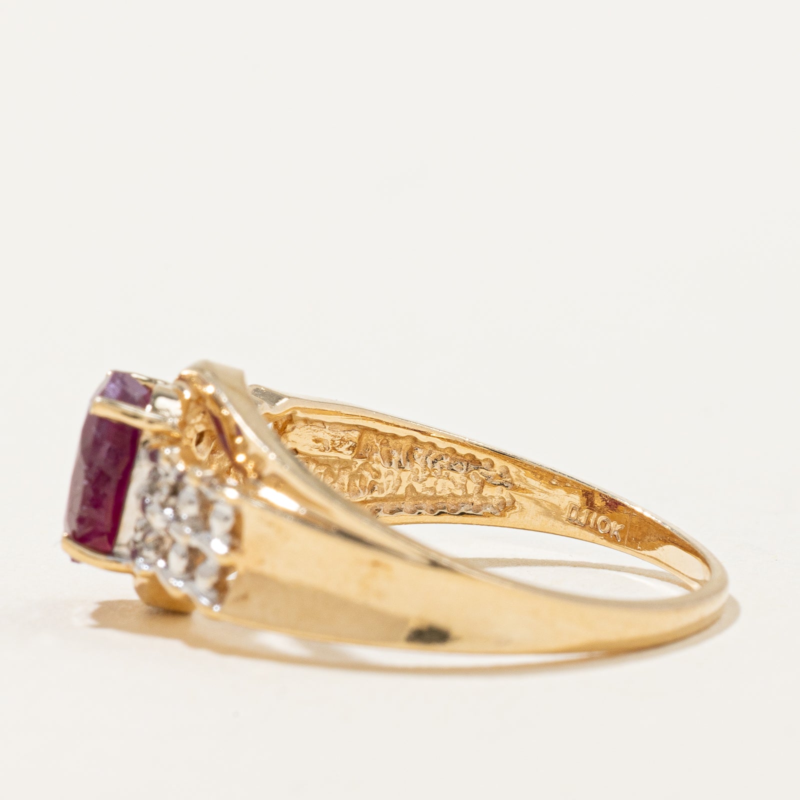 Oval Cut Ruby & Diamond Bypass Ring | 0.95ct, 0.02ctw | SZ 6.5 |