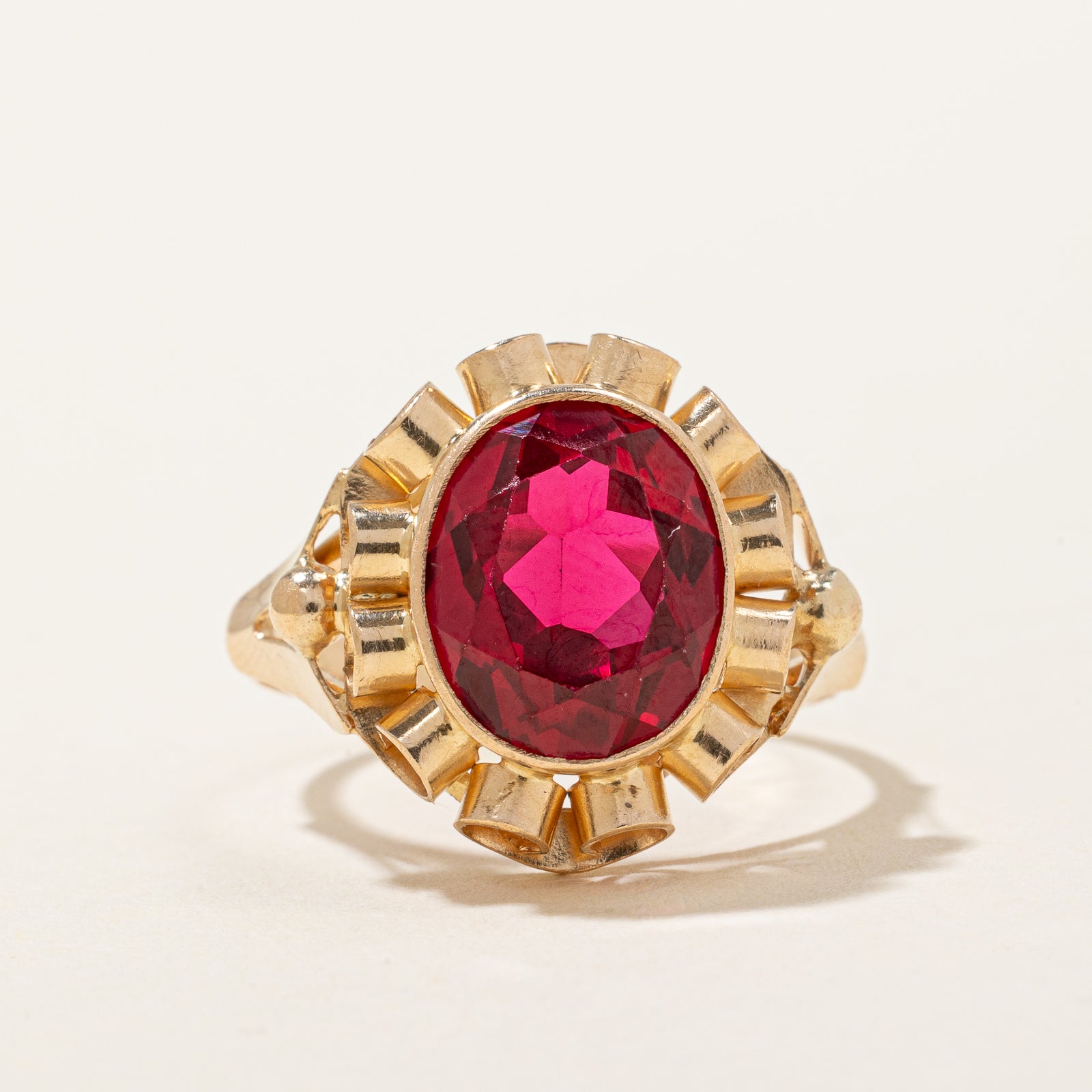 Oval Cut Synthetic Ruby Cocktail Ring | 3.60ct | SZ 7.25 |
