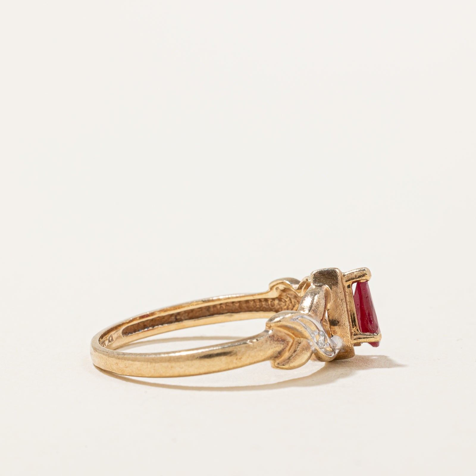 Pear Cut Ruby & Diamond Crossover Ring | 0.40ct, 0.02ctw | SZ 6.75 |