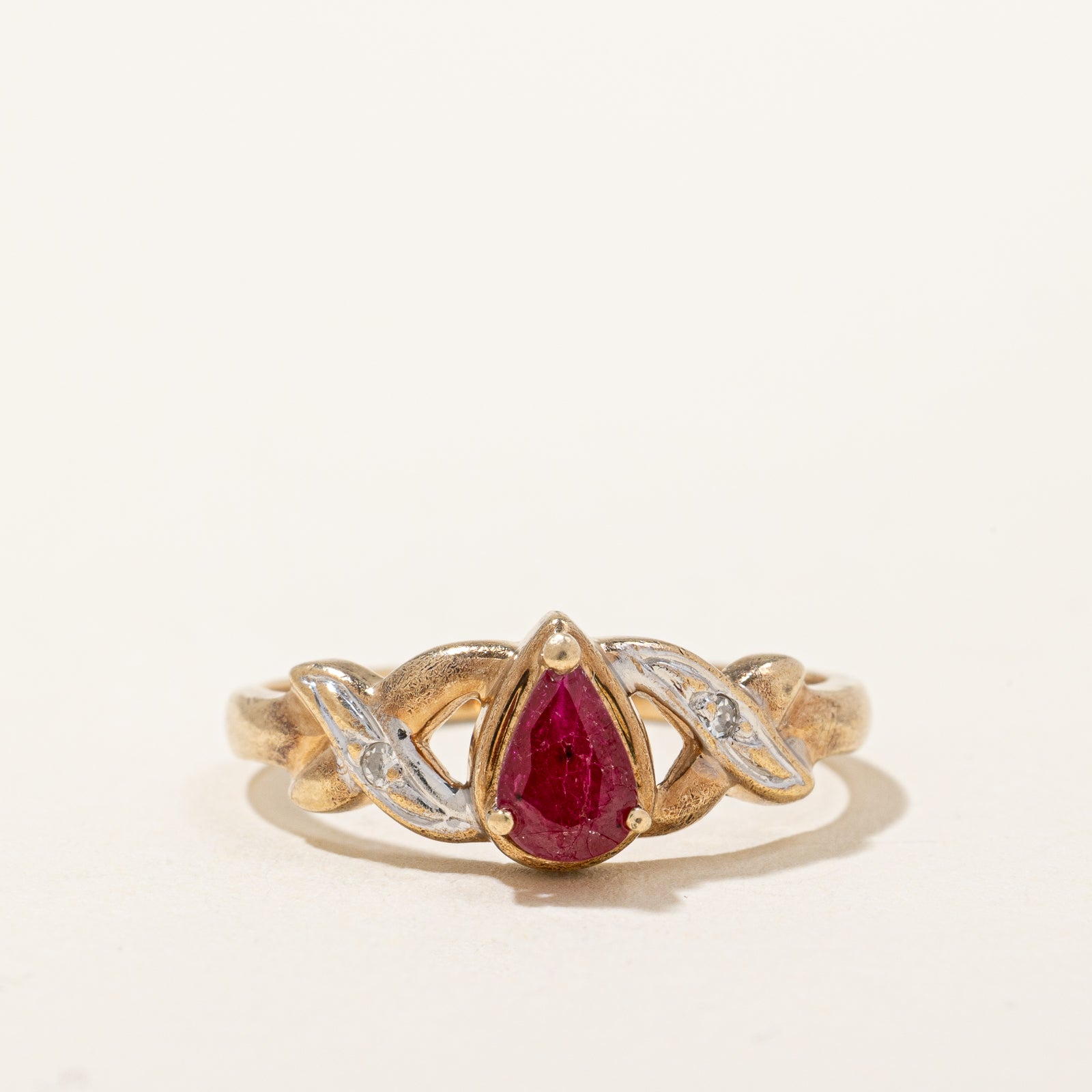 Pear Cut Ruby & Diamond Crossover Ring | 0.40ct, 0.02ctw | SZ 6.75 |