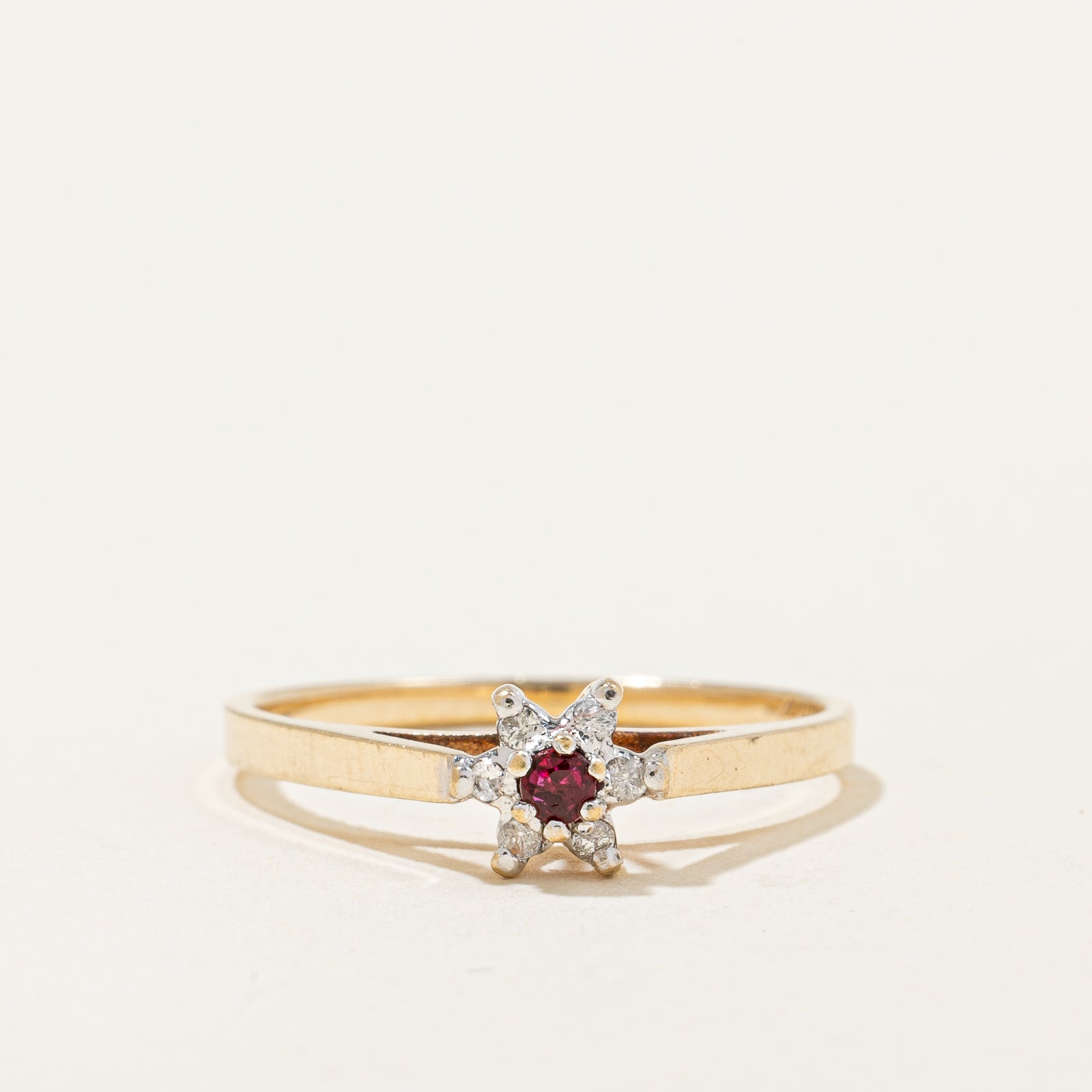 Diamond & Ruby High Set Flower Ring | 0.05ctw, 0.04ct | SZ 5 |