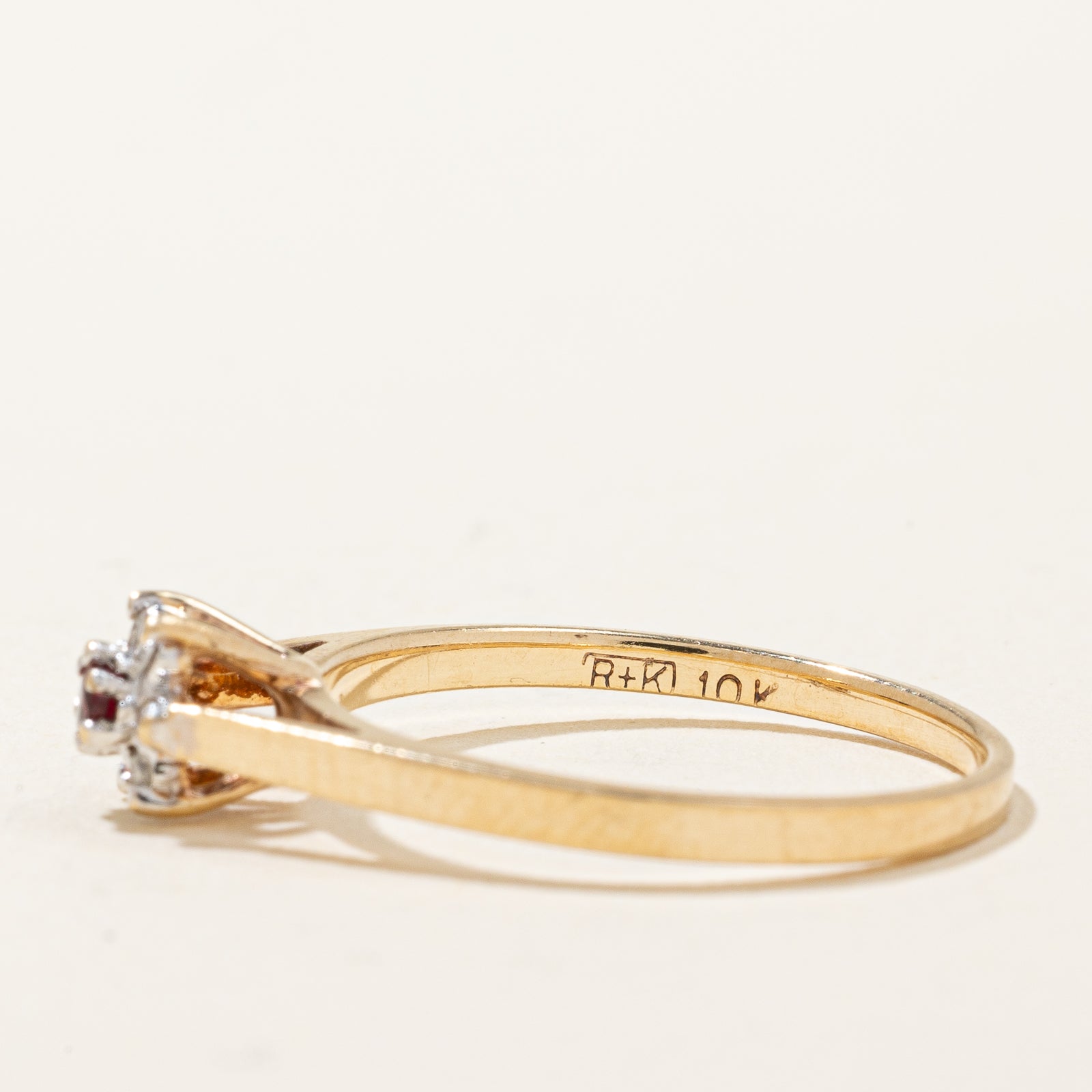 Diamond & Ruby High Set Flower Ring | 0.05ctw, 0.04ct | SZ 5 |