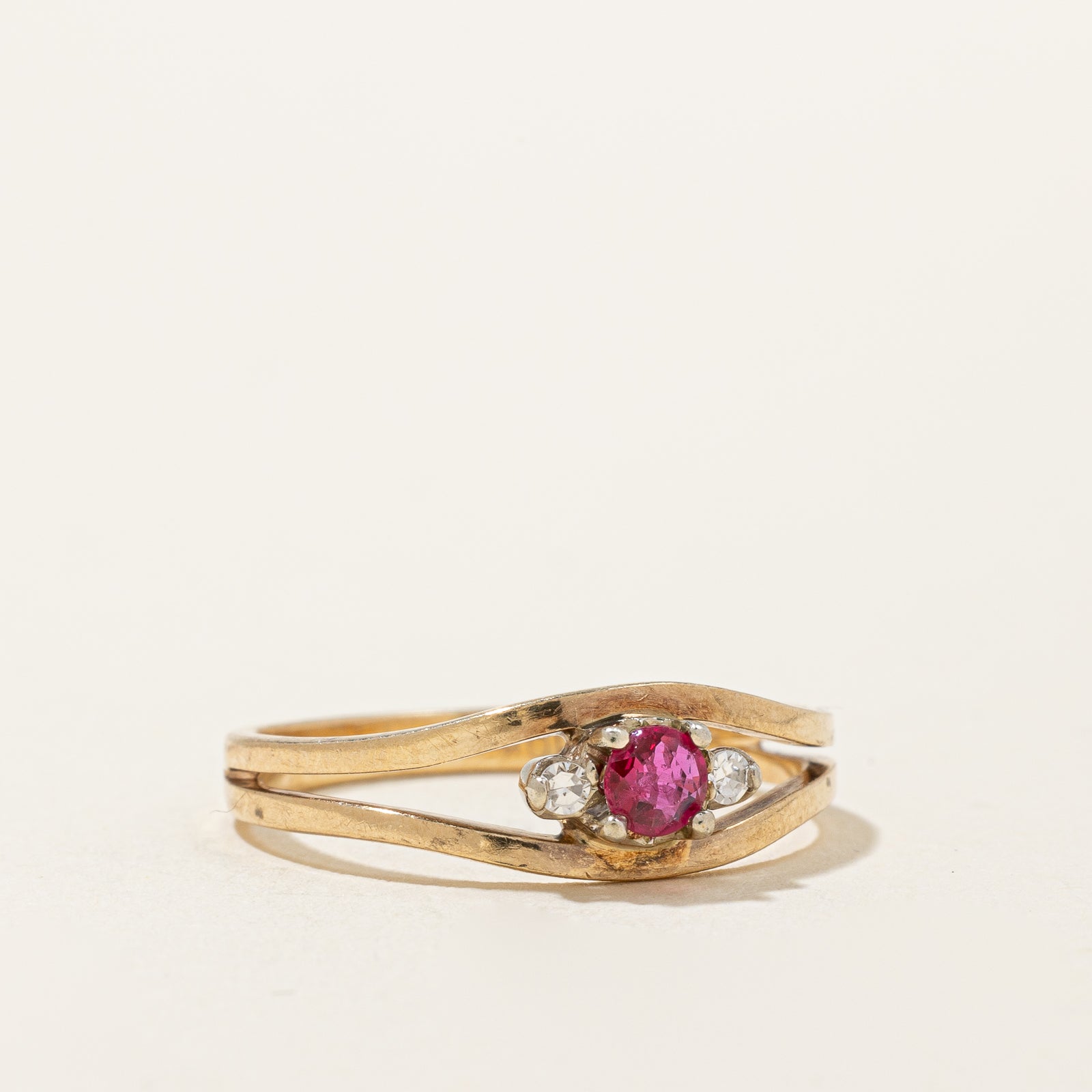 Ruby & Diamond Split Shank Ring | 0.15ct, 0.03ctw | SZ 6 |