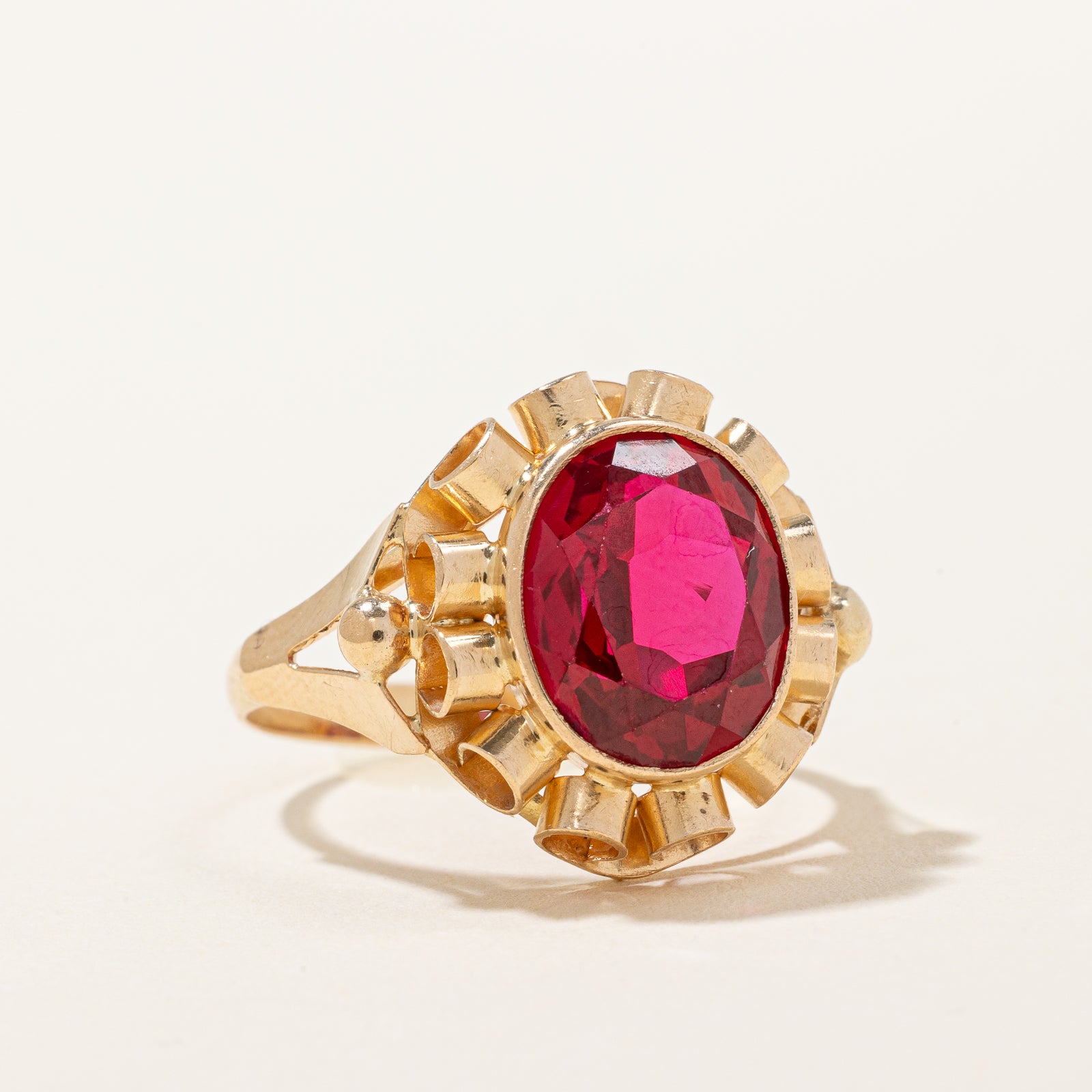 Oval Cut Synthetic Ruby Cocktail Ring | 3.60ct | SZ 7.25 |