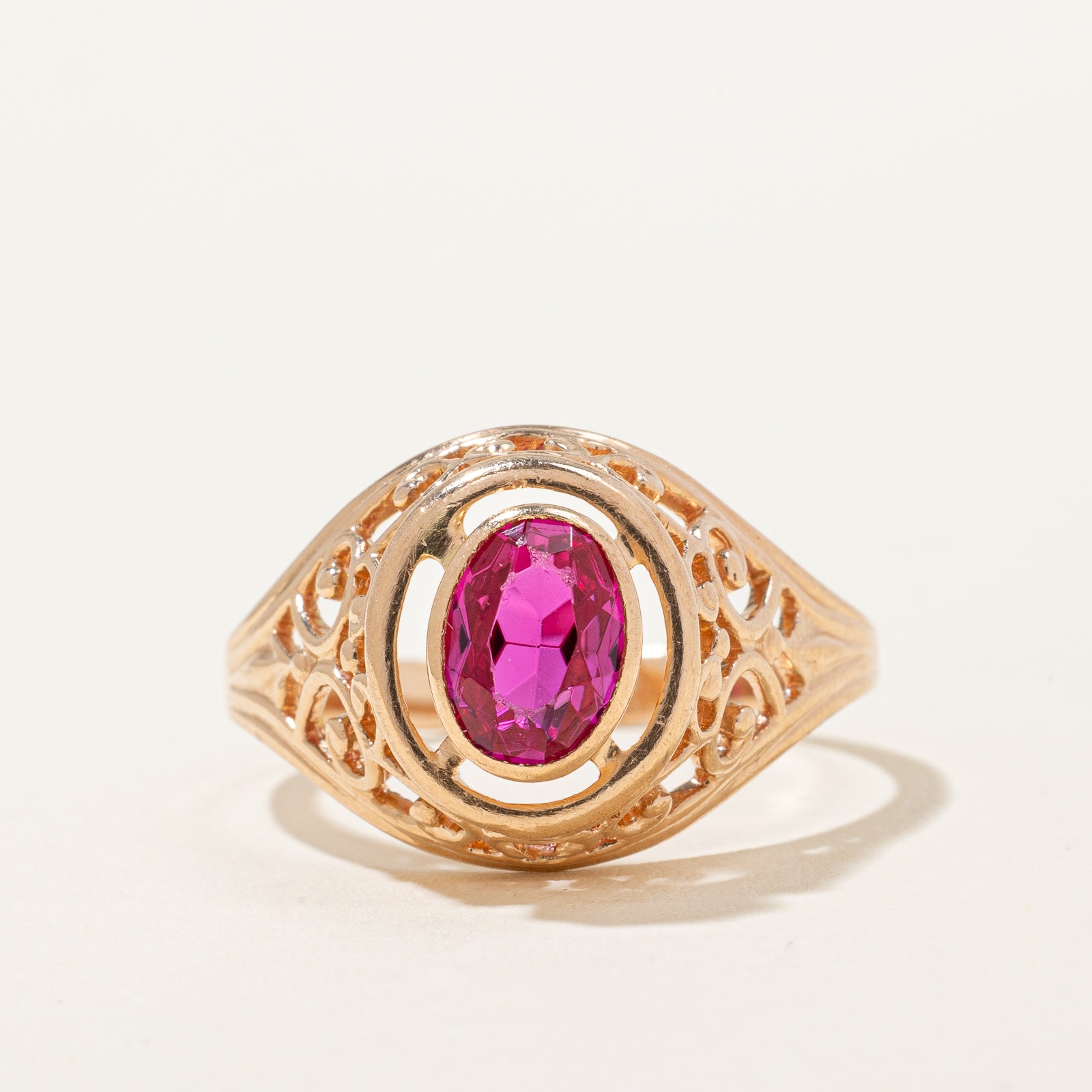 Synthetic Ruby Filigree Tapered Ring | 1.50ct | SZ 9.25 |