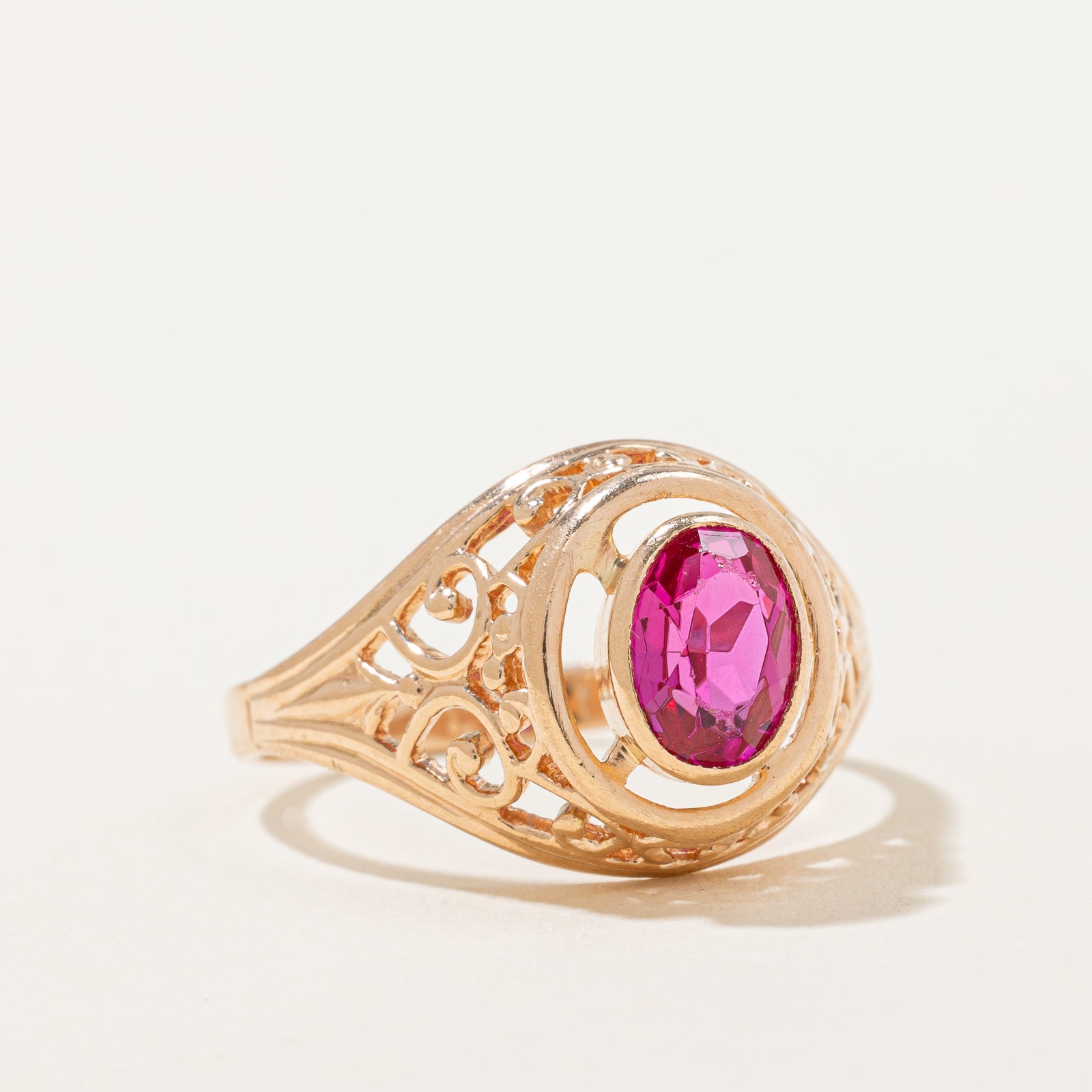 Synthetic Ruby Filigree Tapered Ring | 1.50ct | SZ 9.25 |