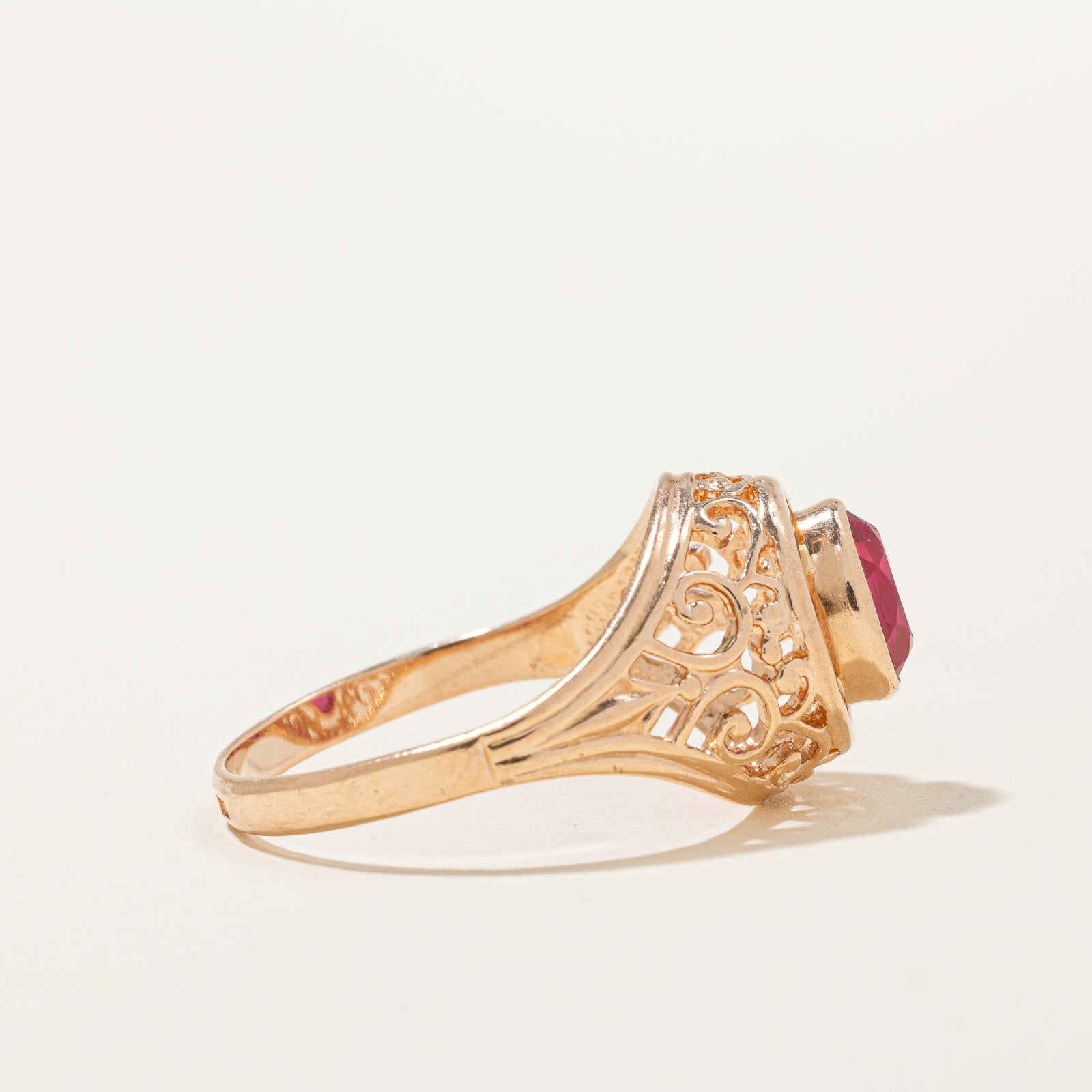 Synthetic Ruby Filigree Tapered Ring | 1.50ct | SZ 9.25 |