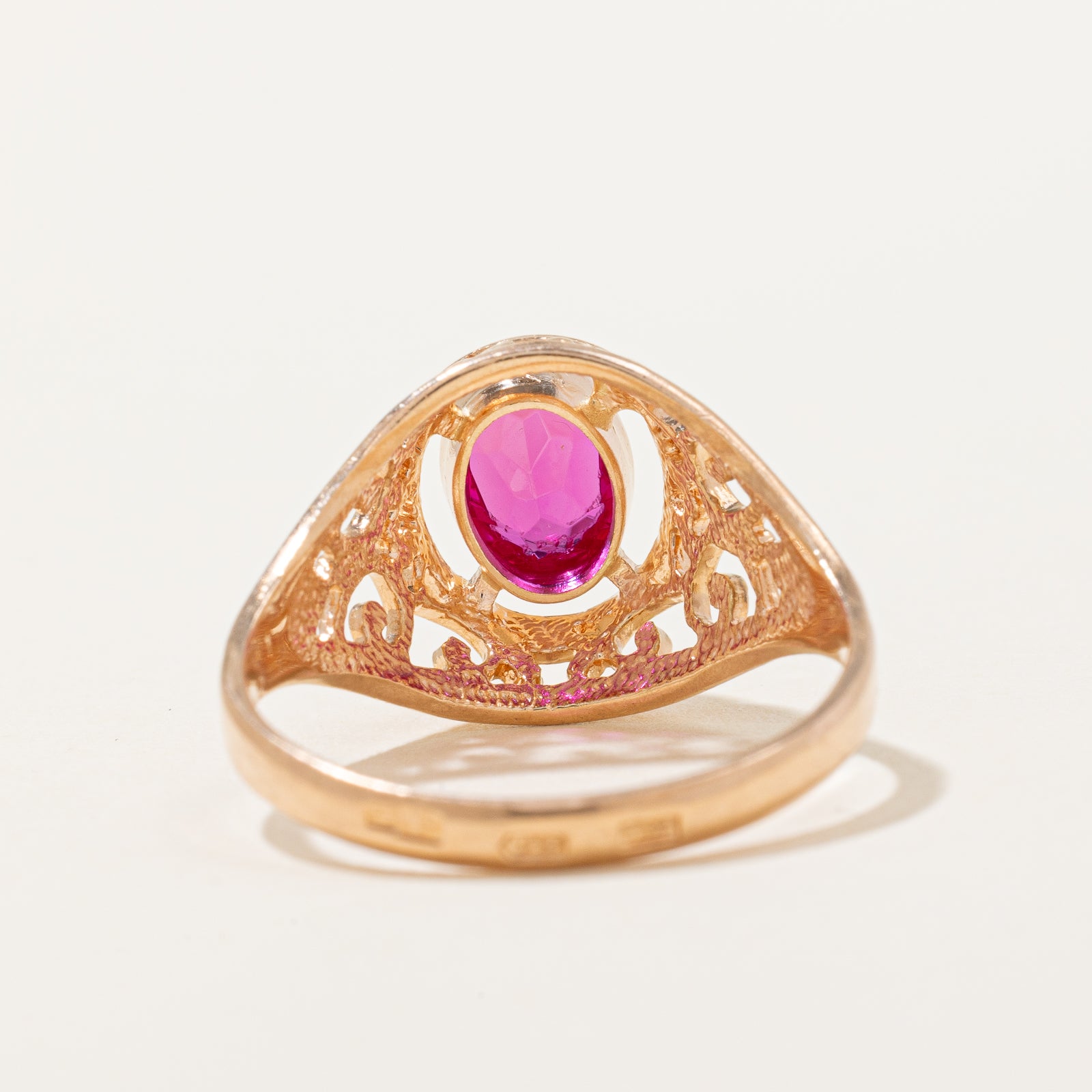 Synthetic Ruby Filigree Tapered Ring | 1.50ct | SZ 9.25 |