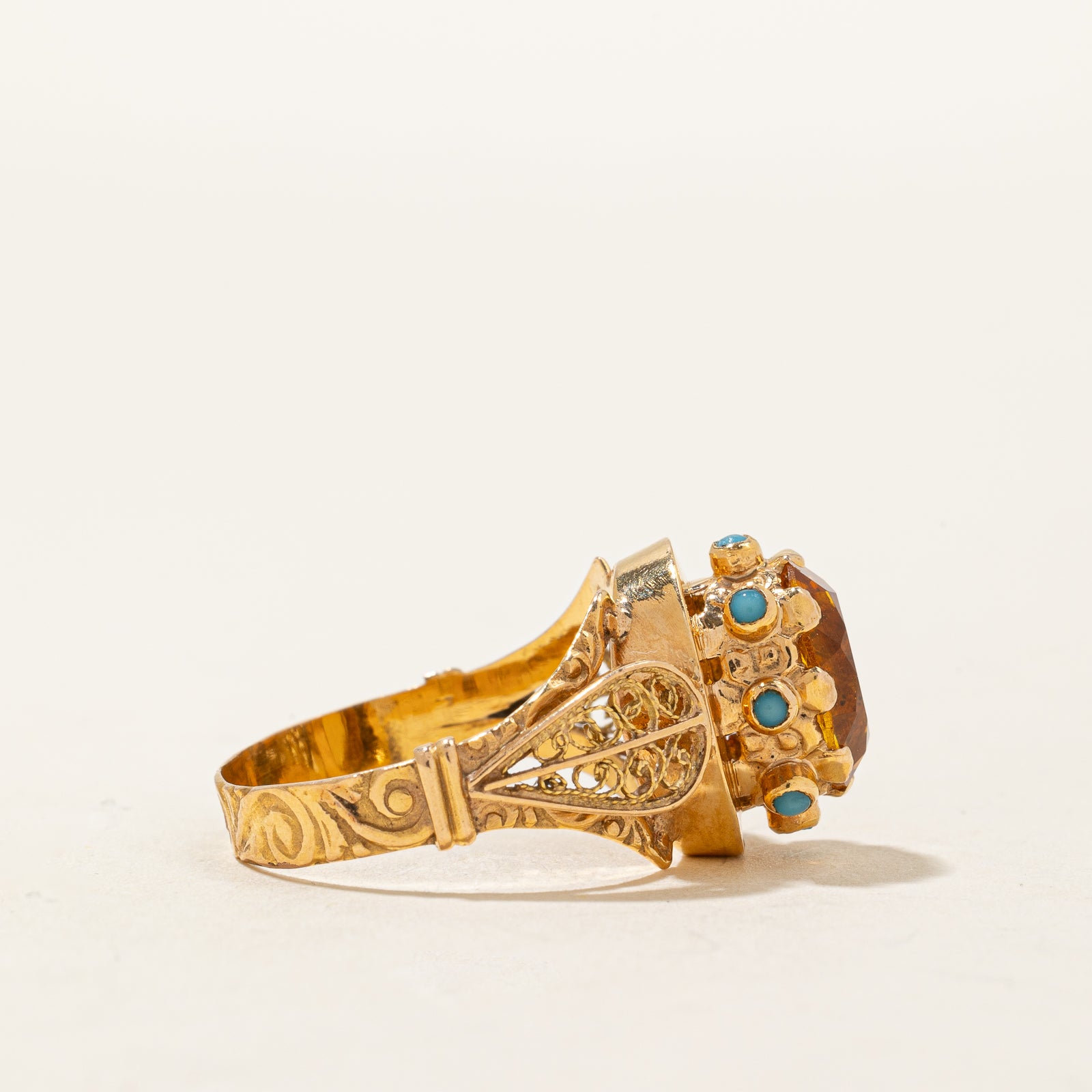 19k Orange & Turquoise Glass Ring | 3.24ct | SZ 7.5 |