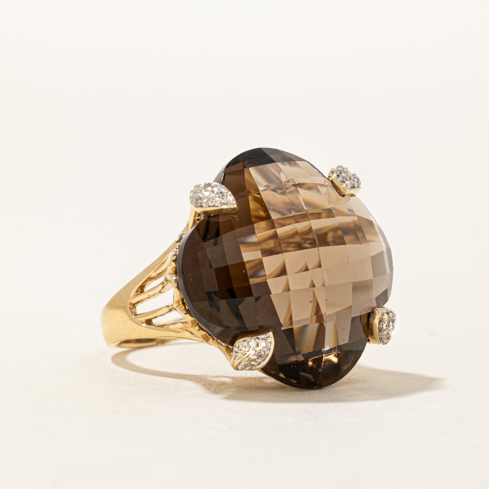 Smoky Quartz & Diamond Cocktail Ring | 28.00ct, 0.08ct | SZ 8 |