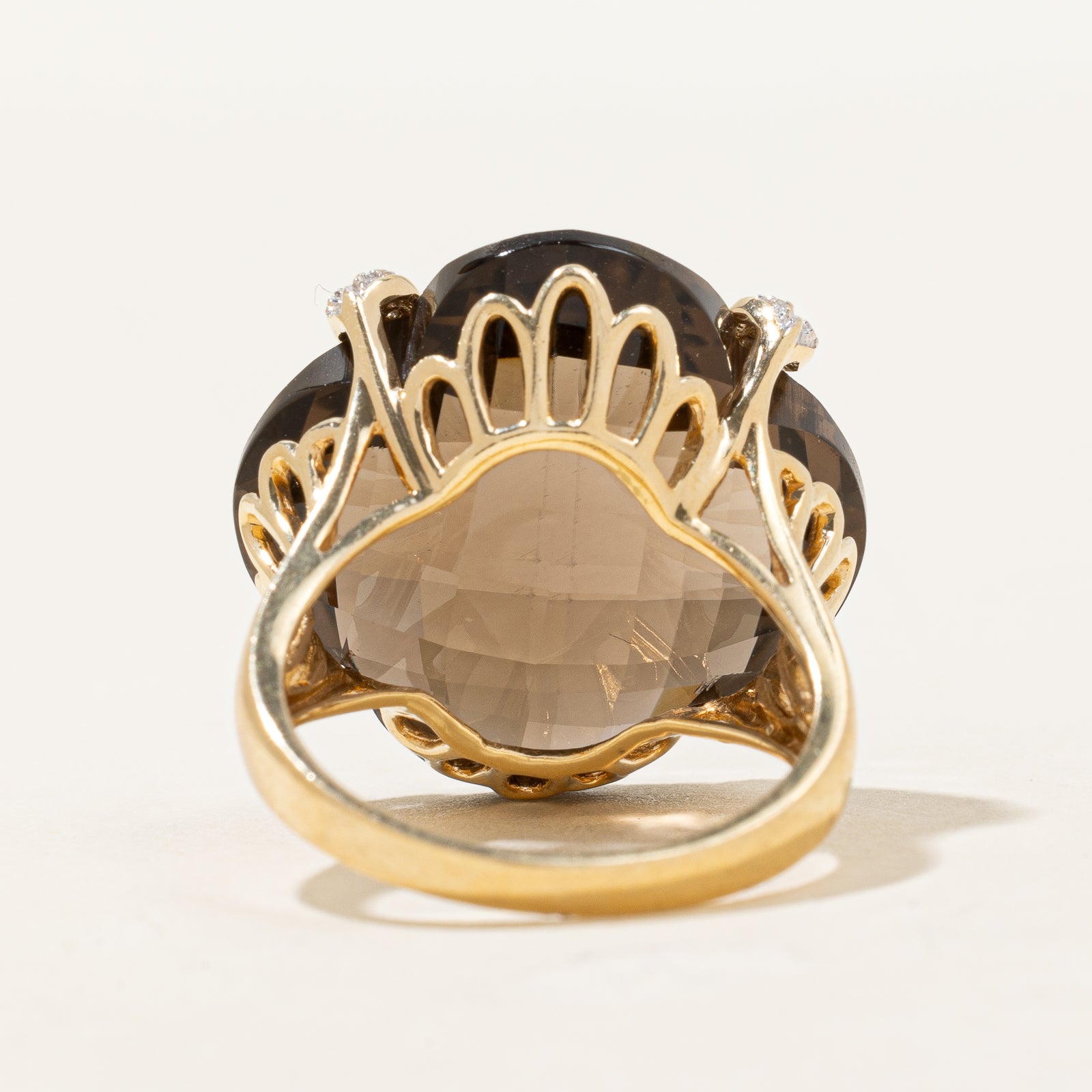 Smoky Quartz & Diamond Cocktail Ring | 28.00ct, 0.08ct | SZ 8 |