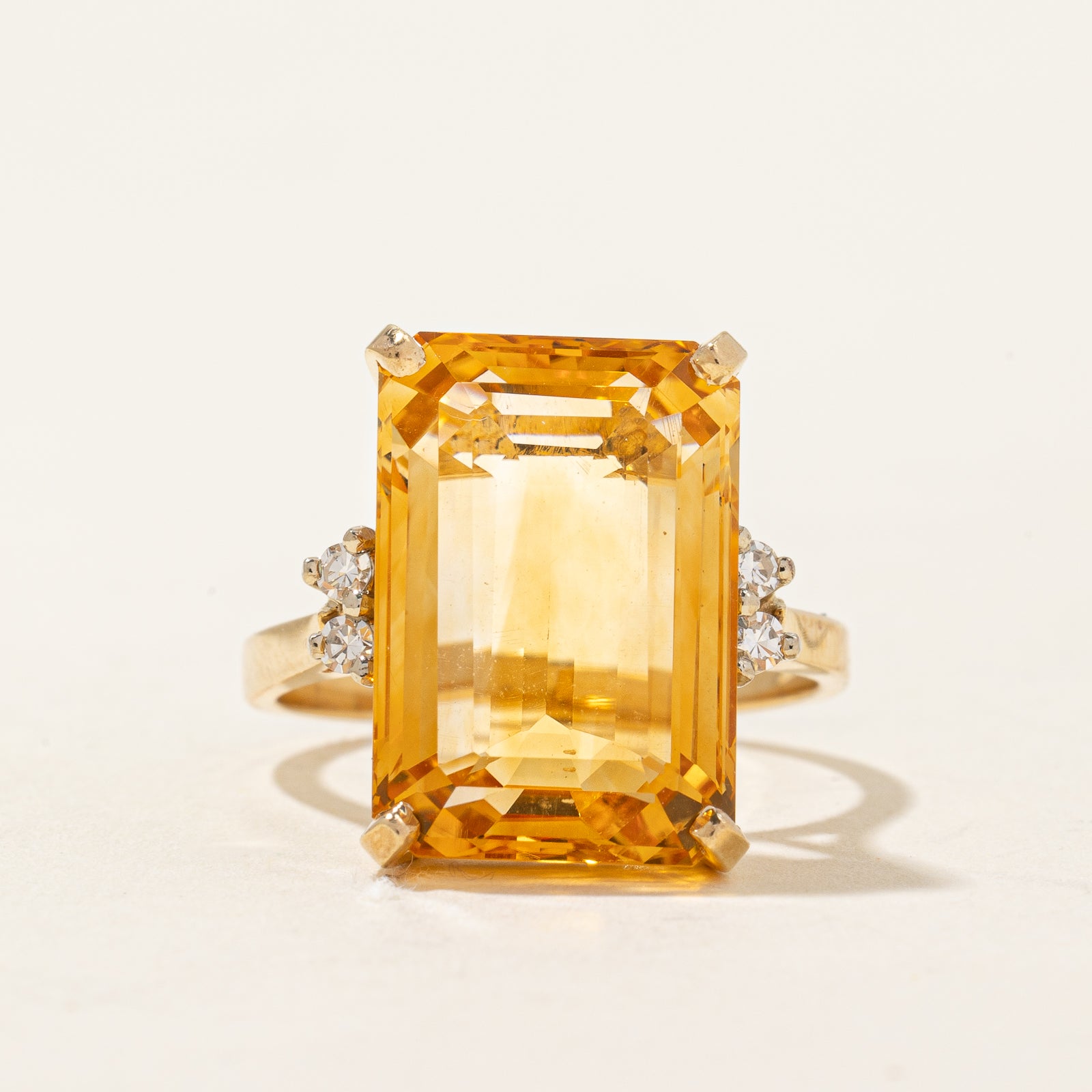 Mandarin Citrine & Diamond Cocktail Ring | 11.00ct, 0.08ctw | SZ 7 |