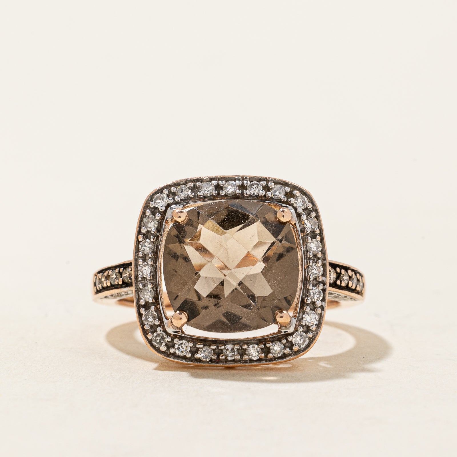 Smoky Quartz & Diamond Halo Cocktail Ring | 3.00ct, 0.24ctw | SZ 7 |