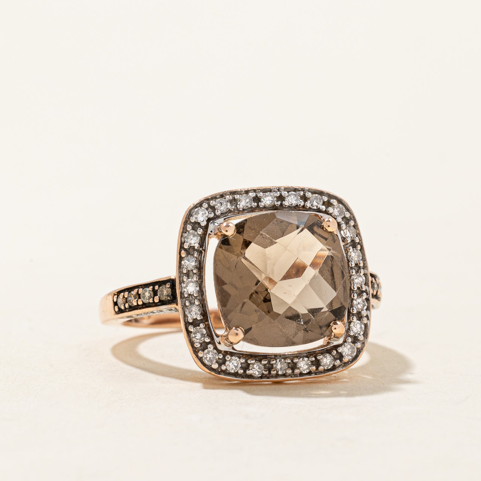 Smoky Quartz & Diamond Halo Cocktail Ring | 3.00ct, 0.24ctw | SZ 7 |