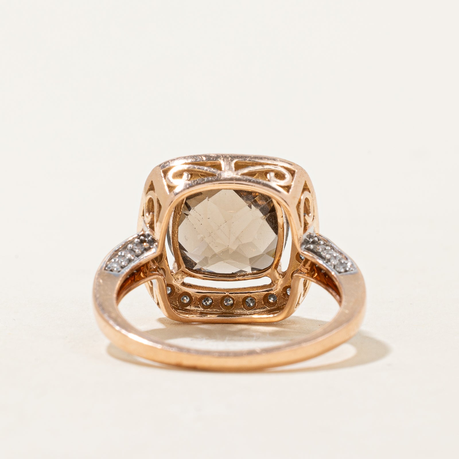 Smoky Quartz & Diamond Halo Cocktail Ring | 3.00ct, 0.24ctw | SZ 7 |