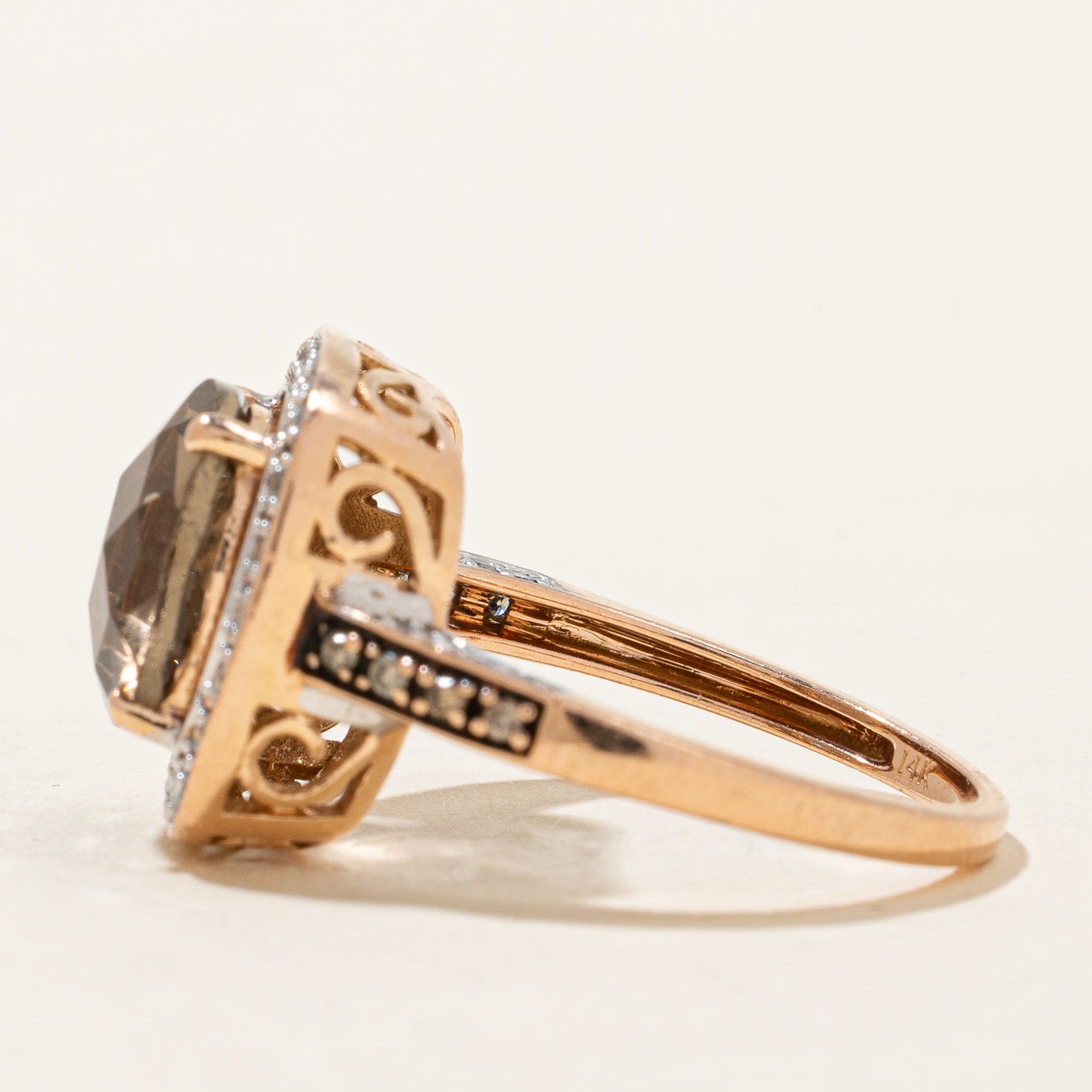 Smoky Quartz & Diamond Halo Cocktail Ring | 3.00ct, 0.24ctw | SZ 7 |