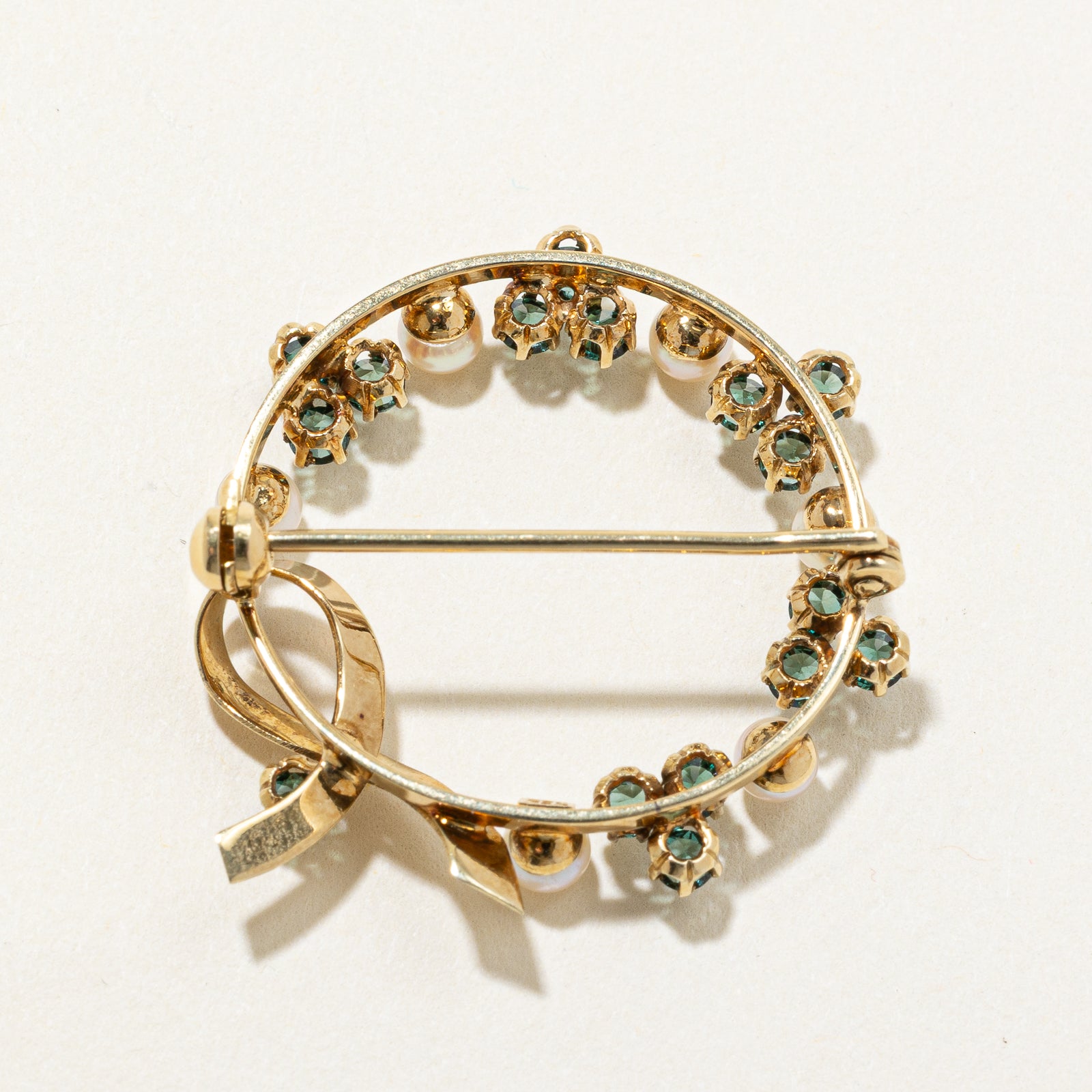 Synthetic Spinel & Cultured Pearl Wreath Brooch | 1.00ctw, 3.50mm