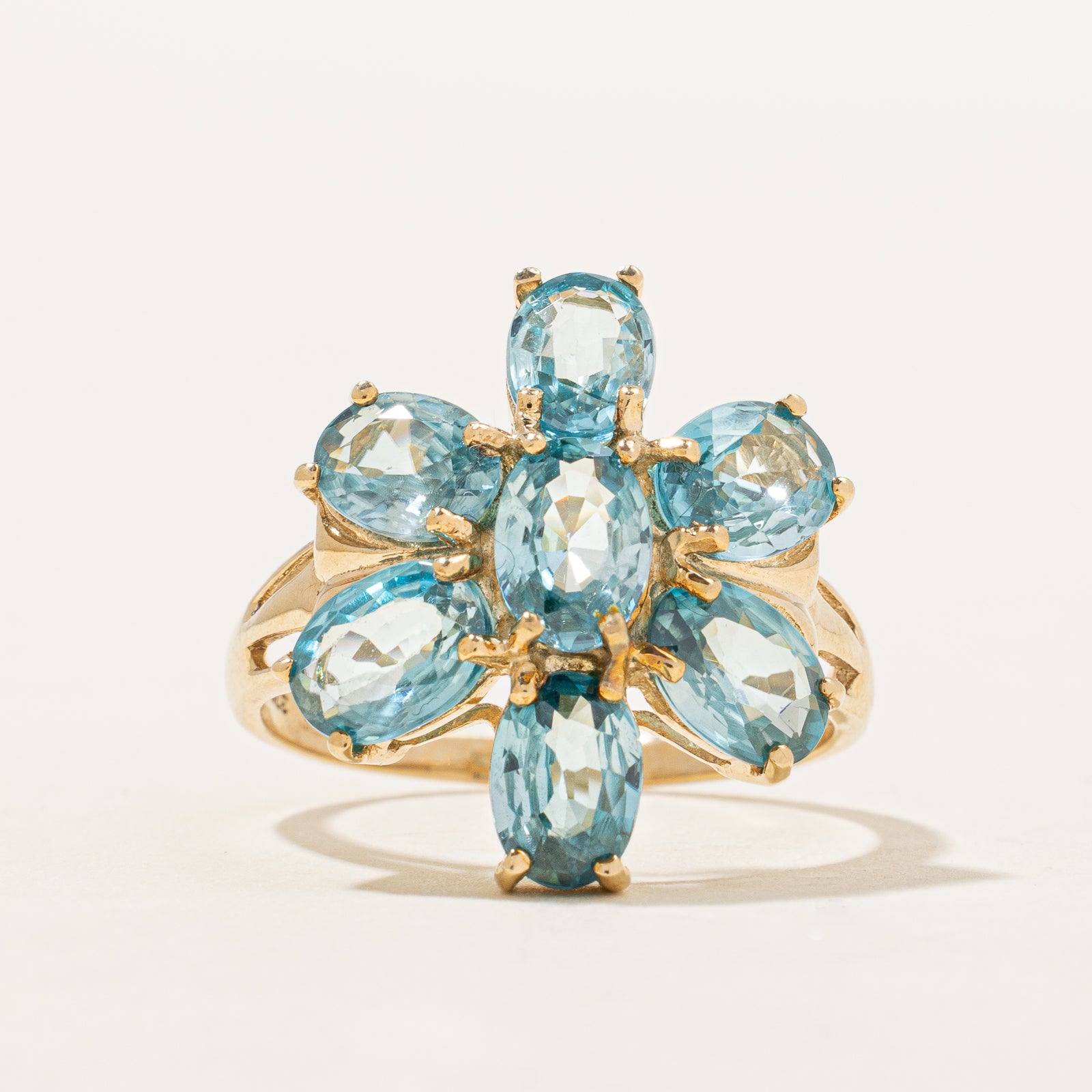Blue Zircon Flower Cocktail Ring | 7.70ctw | SZ 8.75 |