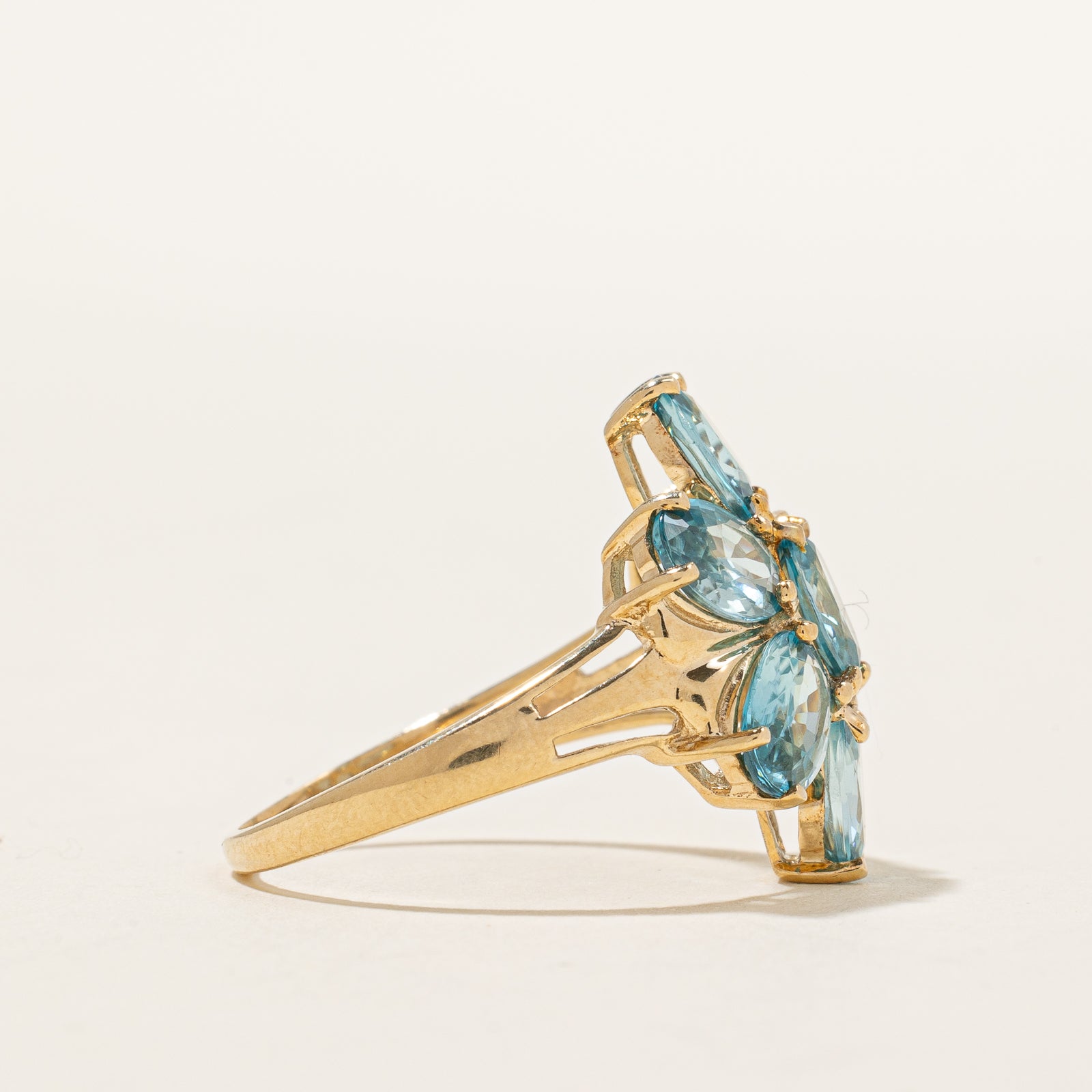 Blue Zircon Flower Cocktail Ring | 7.70ctw | SZ 8.75 |