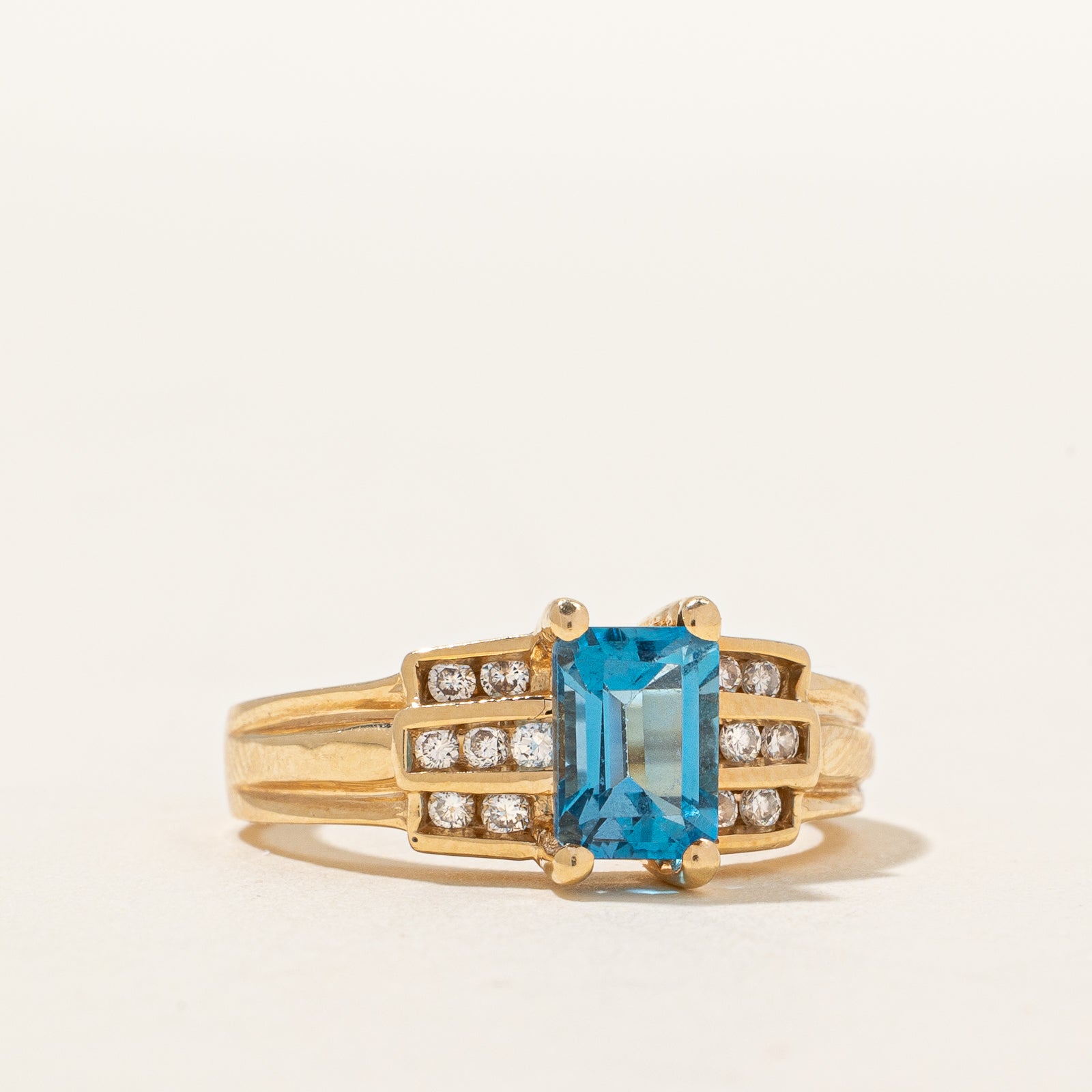 Blue Topaz & Diamond Ring | 1.10ct, 0.14ctw | SZ 6.5 |