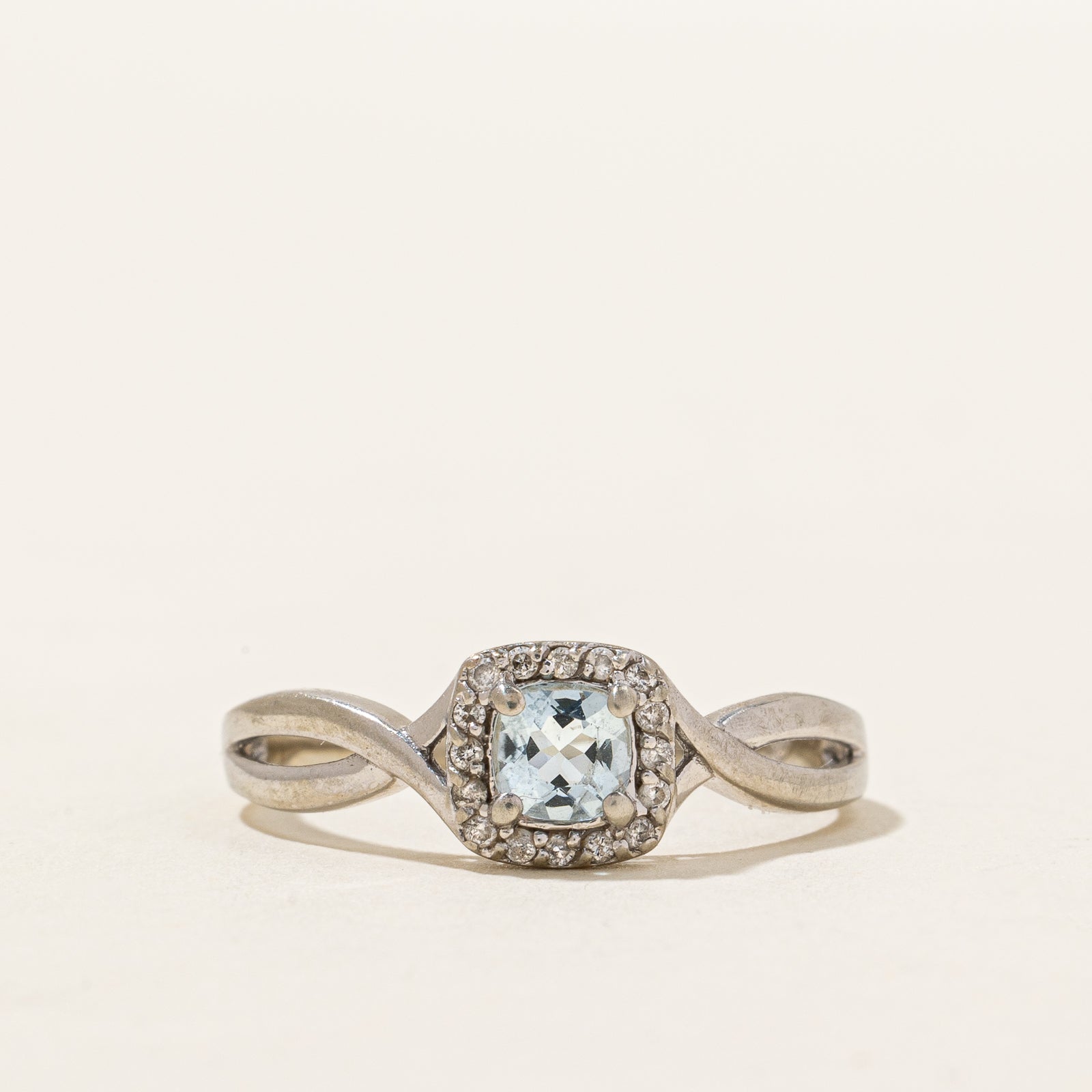 Aquamarine & Diamond Halo Ring | 0.30ct, 0.06ctw | SZ 6.5 |