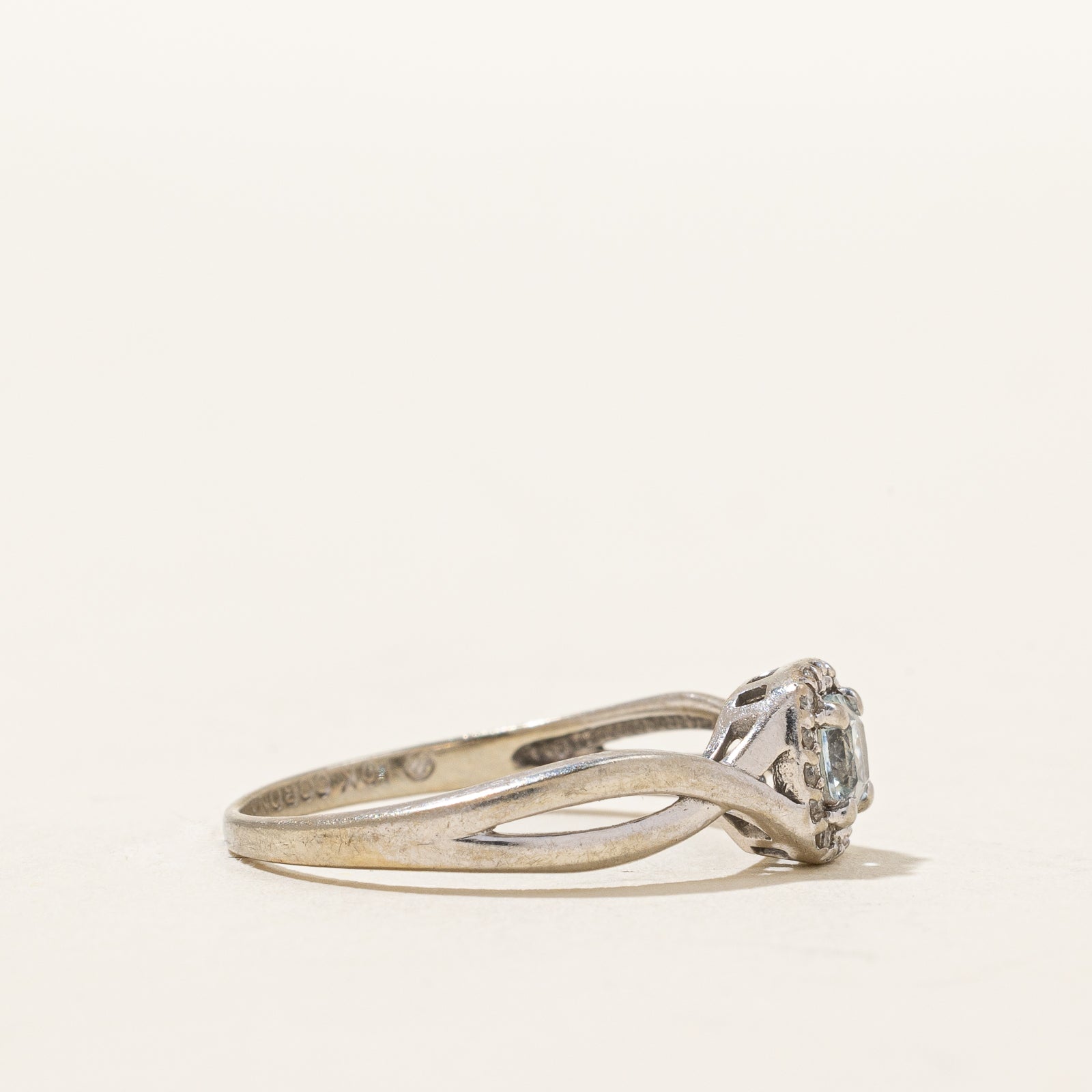 Aquamarine & Diamond Halo Ring | 0.30ct, 0.06ctw | SZ 6.5 |