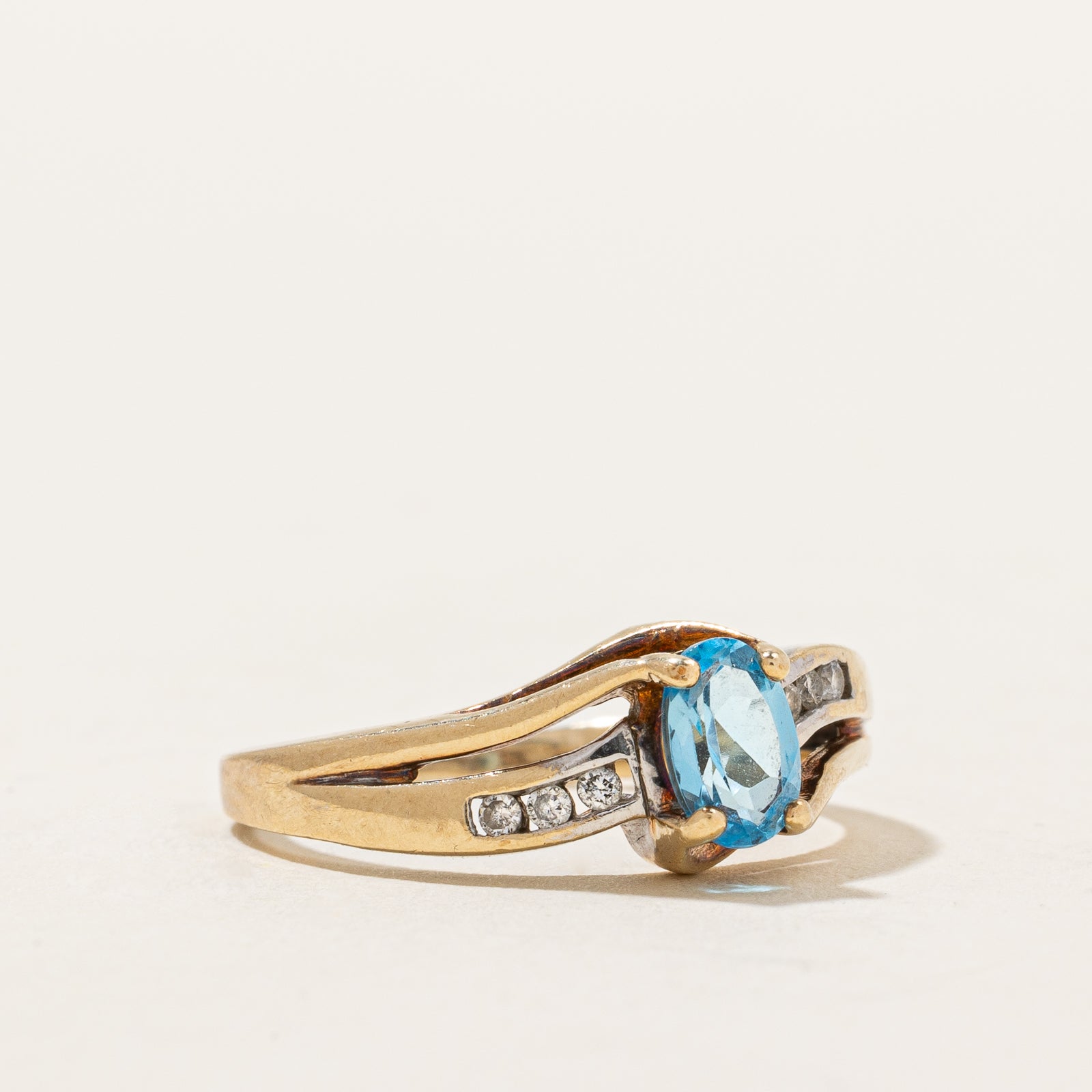Blue Topaz & Diamond Bypass Ring | 0.50ct, 0.06ctw | SZ 6 |