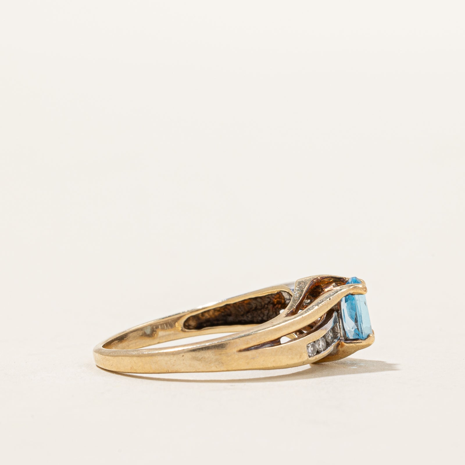 Blue Topaz & Diamond Bypass Ring | 0.50ct, 0.06ctw | SZ 6 |