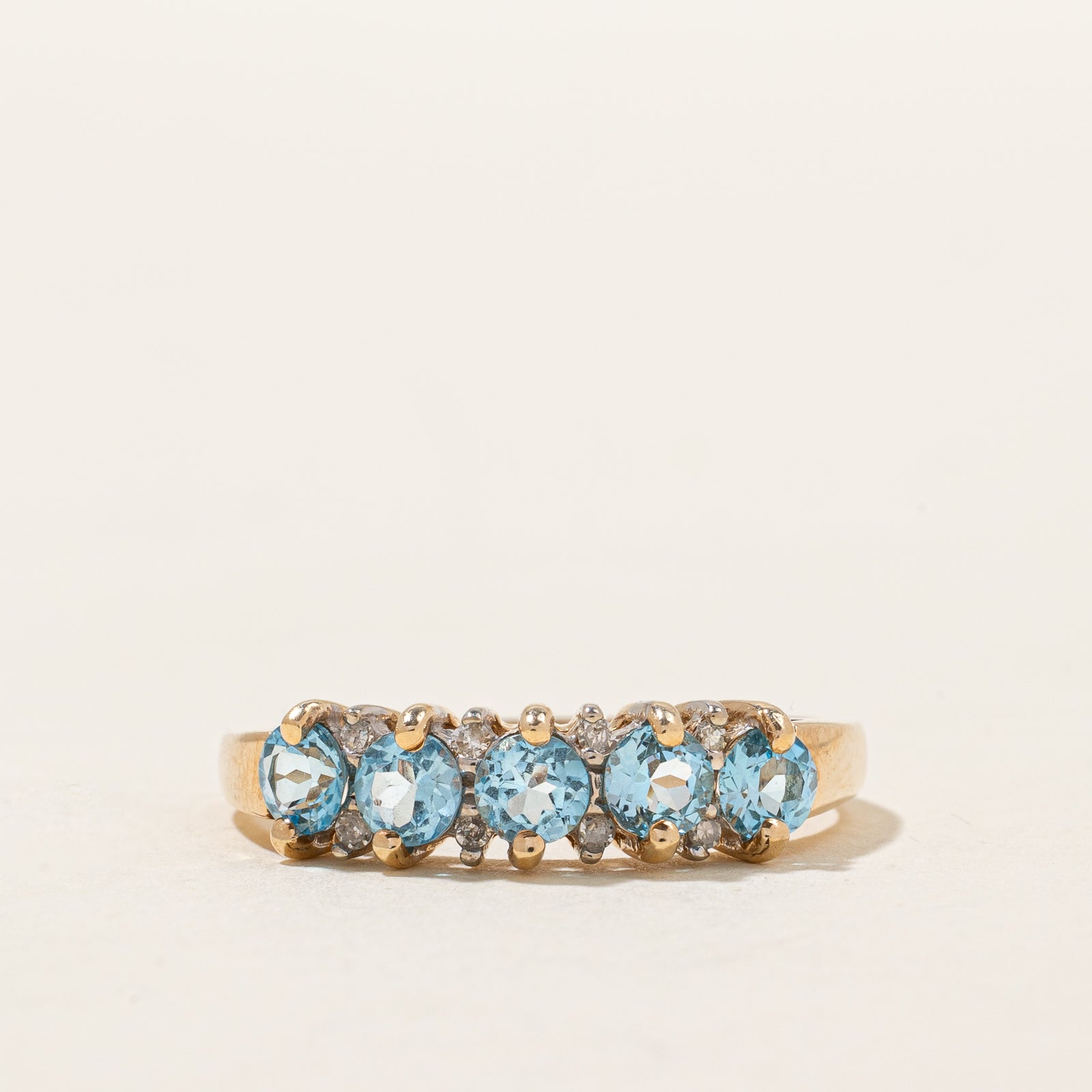 Five Stone Blue Topaz & Diamond Ring | 0.90ctw, 0.04ctw | SZ 7.75 |