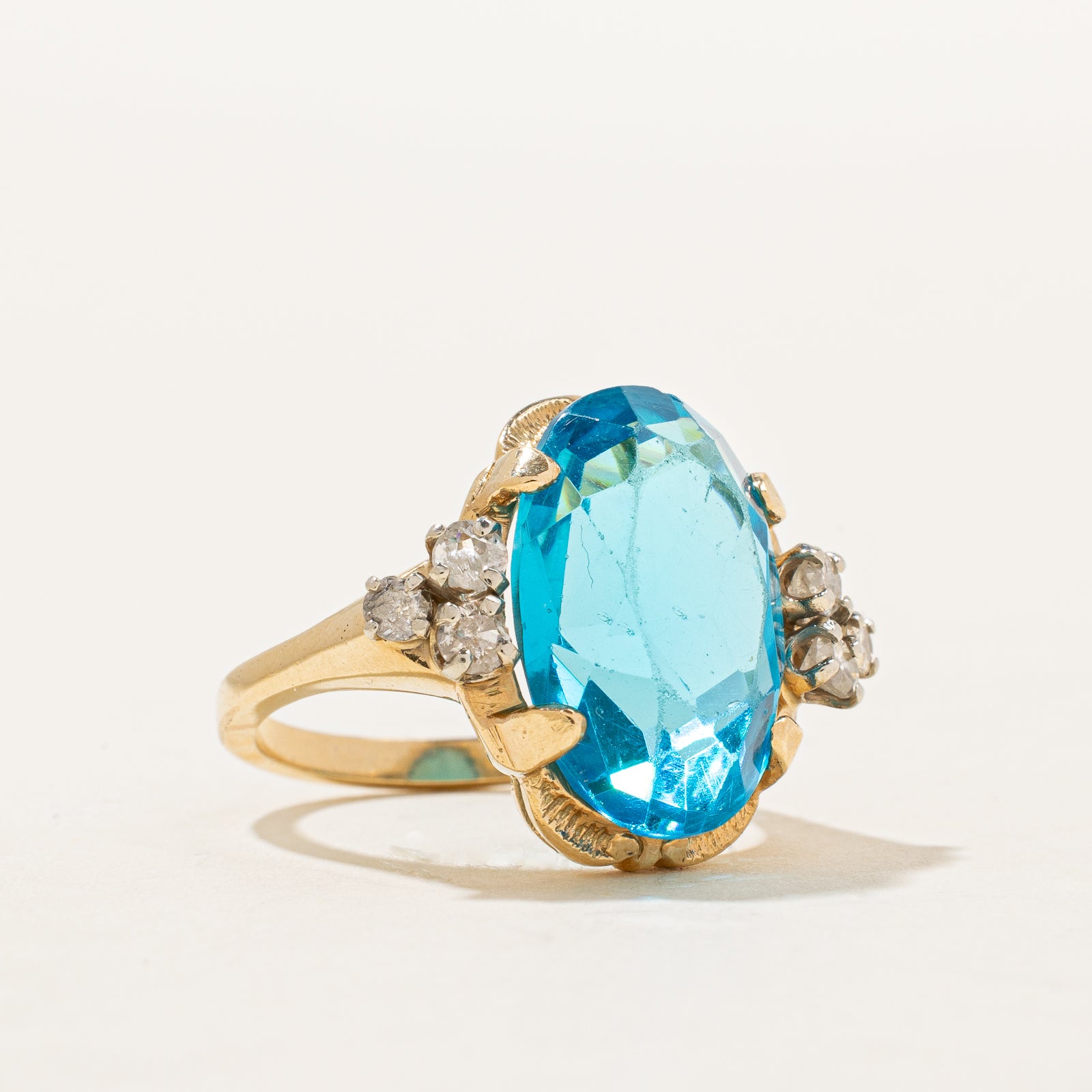 Blue Glass Paste & Diamond Cocktail Ring | 14.00ct, 0.30ctw | SZ 6.25 |