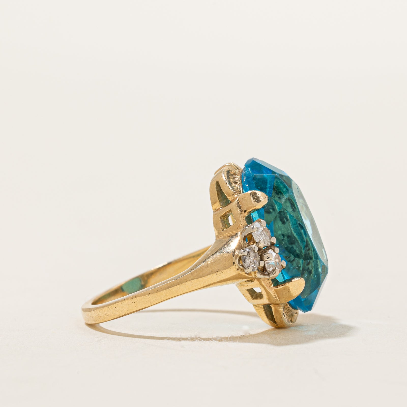 Blue Glass Paste & Diamond Cocktail Ring | 14.00ct, 0.30ctw | SZ 6.25 |