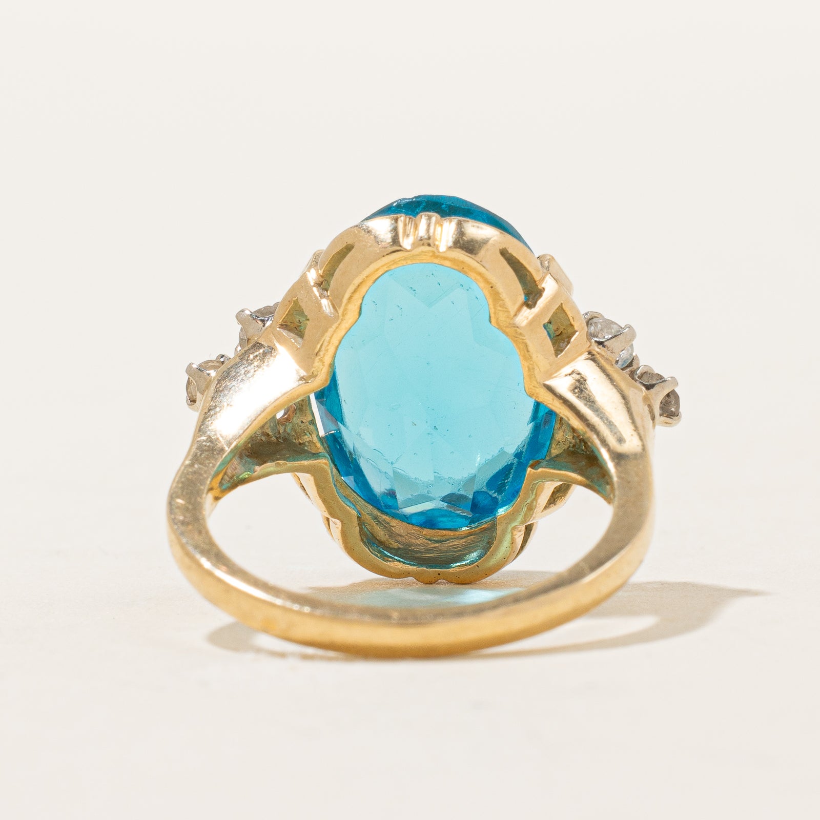Blue Glass Paste & Diamond Cocktail Ring | 14.00ct, 0.30ctw | SZ 6.25 |