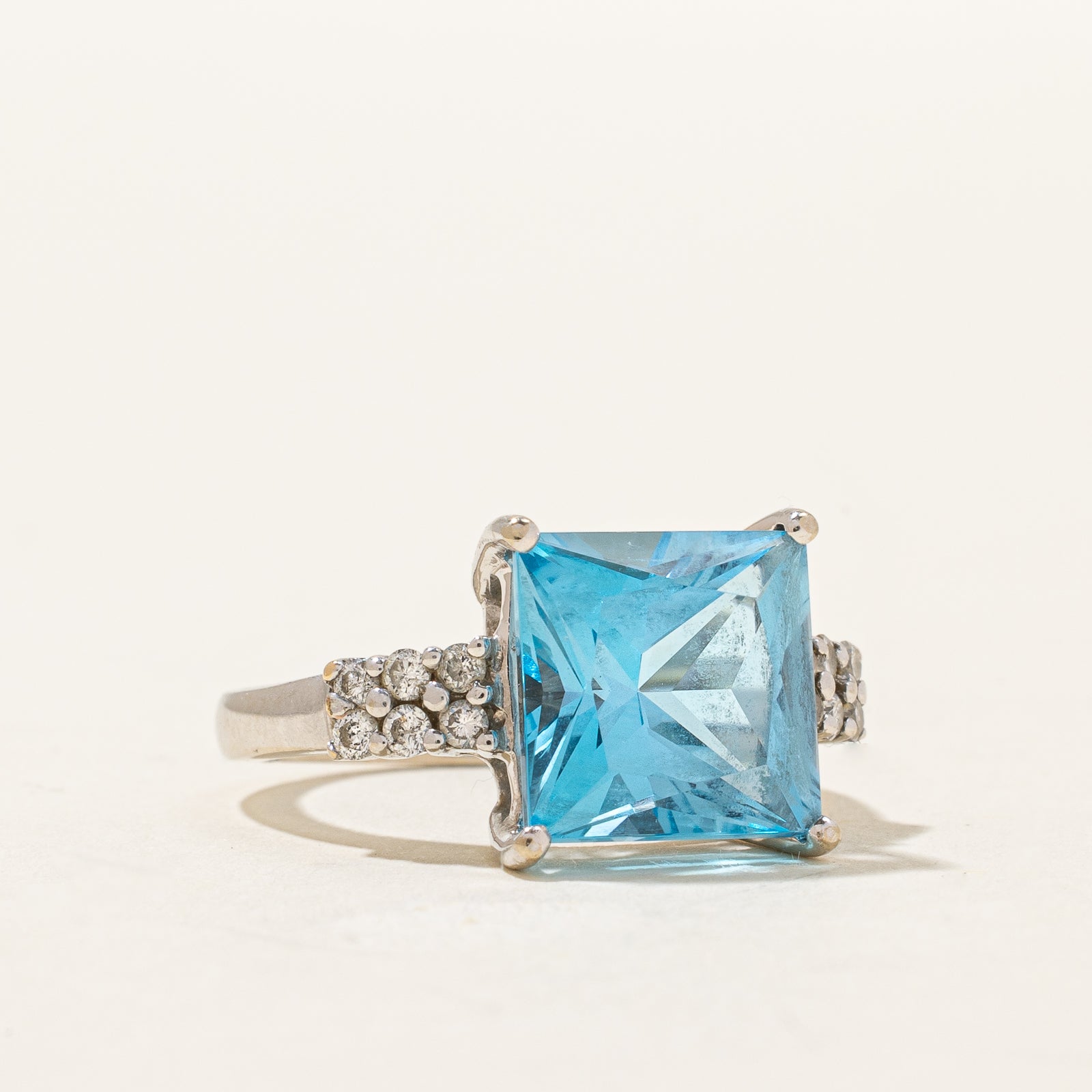 Blue Topaz & Diamond Cocktail Ring | 6.00ct, 0.24ctw | SZ 6 |