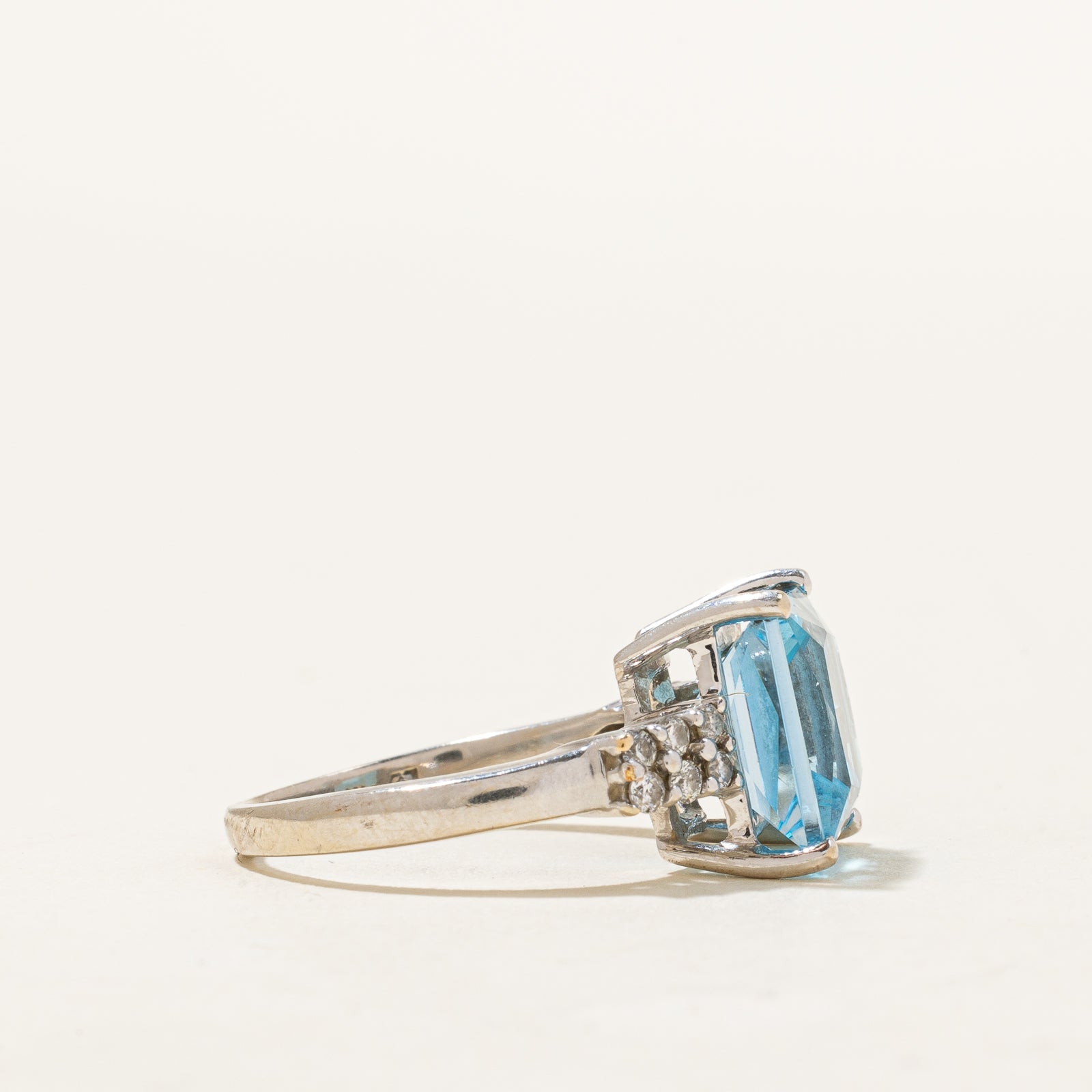 Blue Topaz & Diamond Cocktail Ring | 6.00ct, 0.24ctw | SZ 6 |